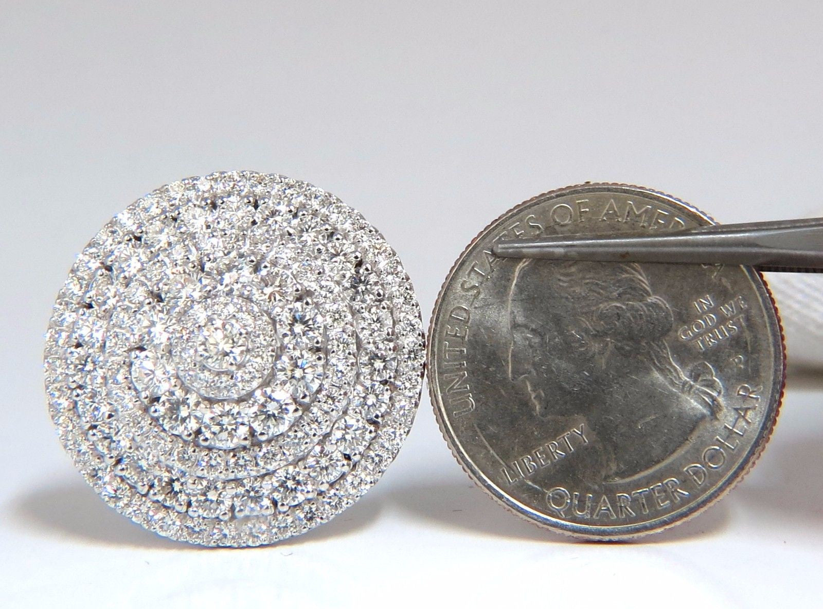 8.00ct Round Dome Diamond Cluster Clip-On Earrings in 18K Gold - 5 Row Design for Weddings, Parties & Special Occasions