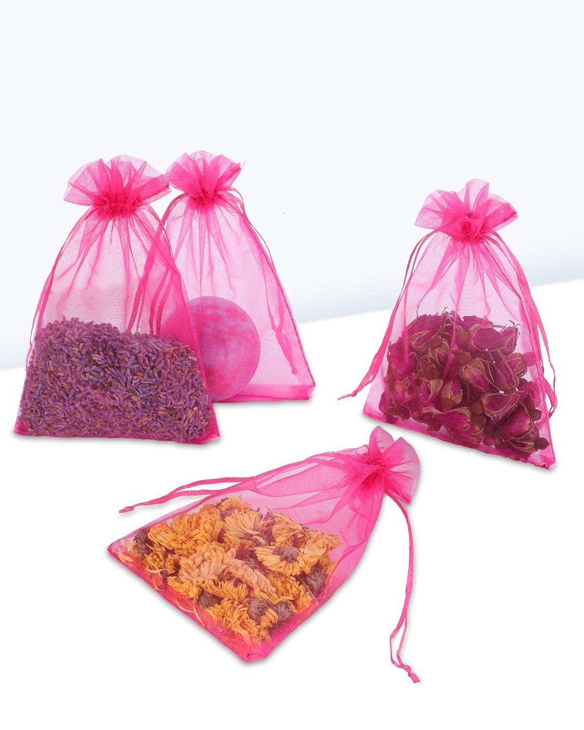 100PCS 4x6 Inch Sheer Organza Drawstring Bags - Small Jewelry Gift Bags for Wedding Favors, Party, Candy, Bracelet Packaging - Empty Mesh Sachet Bags (Hot Pink) | Perfect for Small Business, DIY Crafts & Event Giveaways