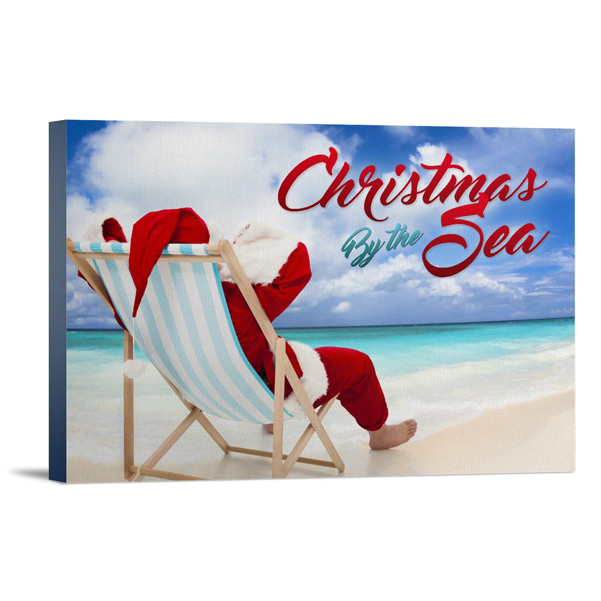 Santa on the Beach Wall Art - 16x24 Wrapped Canvas Christmas Decor for Coastal & Holiday Home Decoration | Perfect for Living Room, Bedroom, or Beach House