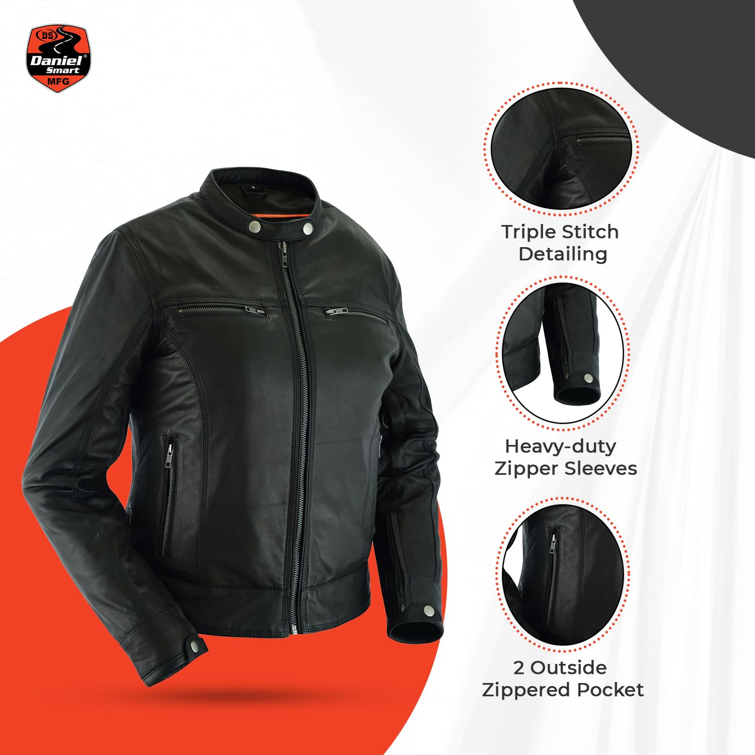 Daniel Smart Women's Classic Motorcycle Jacket - Genuine Goatskin Leather Biker Jacket with Triple Stitch Detailing & Armory Pocket | Perfect for Riding, Casual Wear & Outdoor Adventures