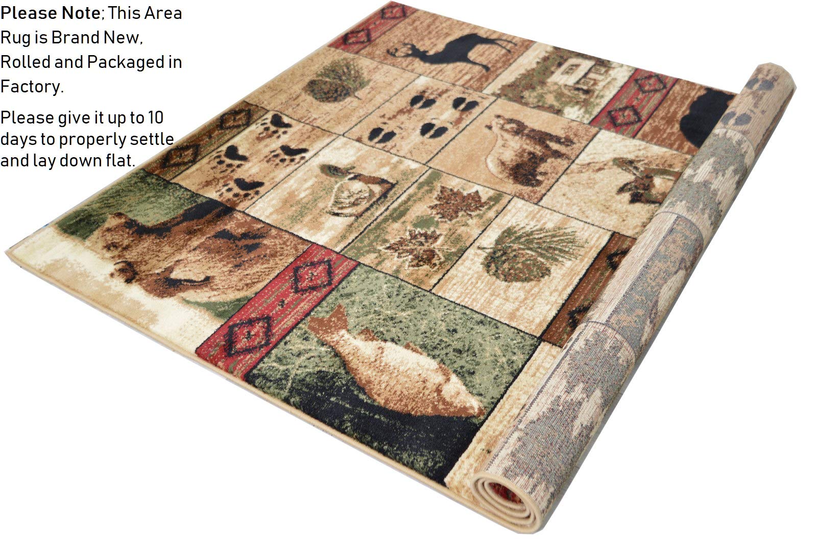 HR-Cabin Rug – Lodge & Cabin Nature Animal Print Area Rug – Modern Geometric Pattern Rug for Cozy Cabins, Living Rooms & Bedrooms