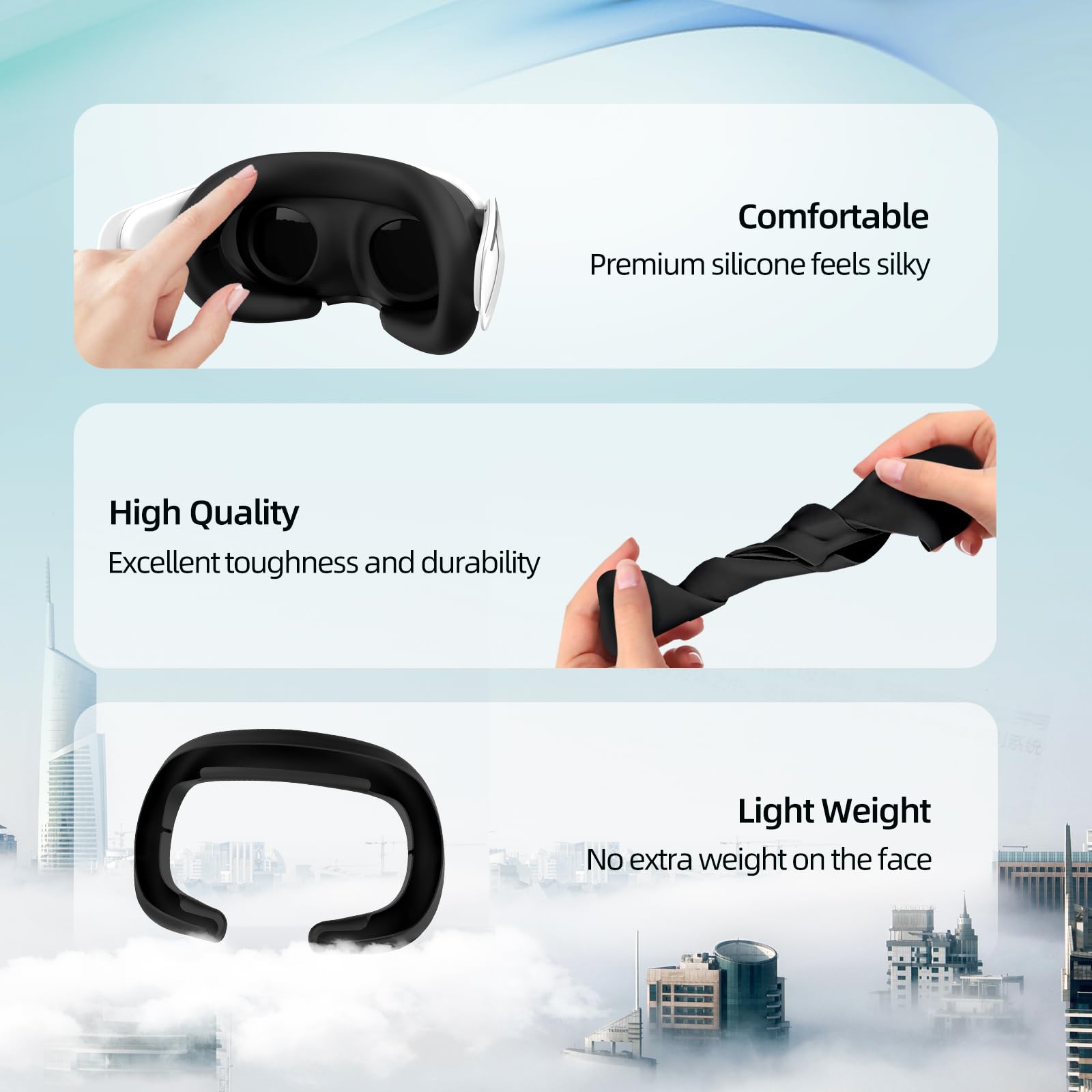 AMVR Silicone Face Cover for Meta/Oculus Quest 3 - Sweatproof VR Face Cushion Pad, Comfortable Replacement Facial Interface Accessory (Black) - Perfect for VR Gaming, Fitness & Extended Play Sessions