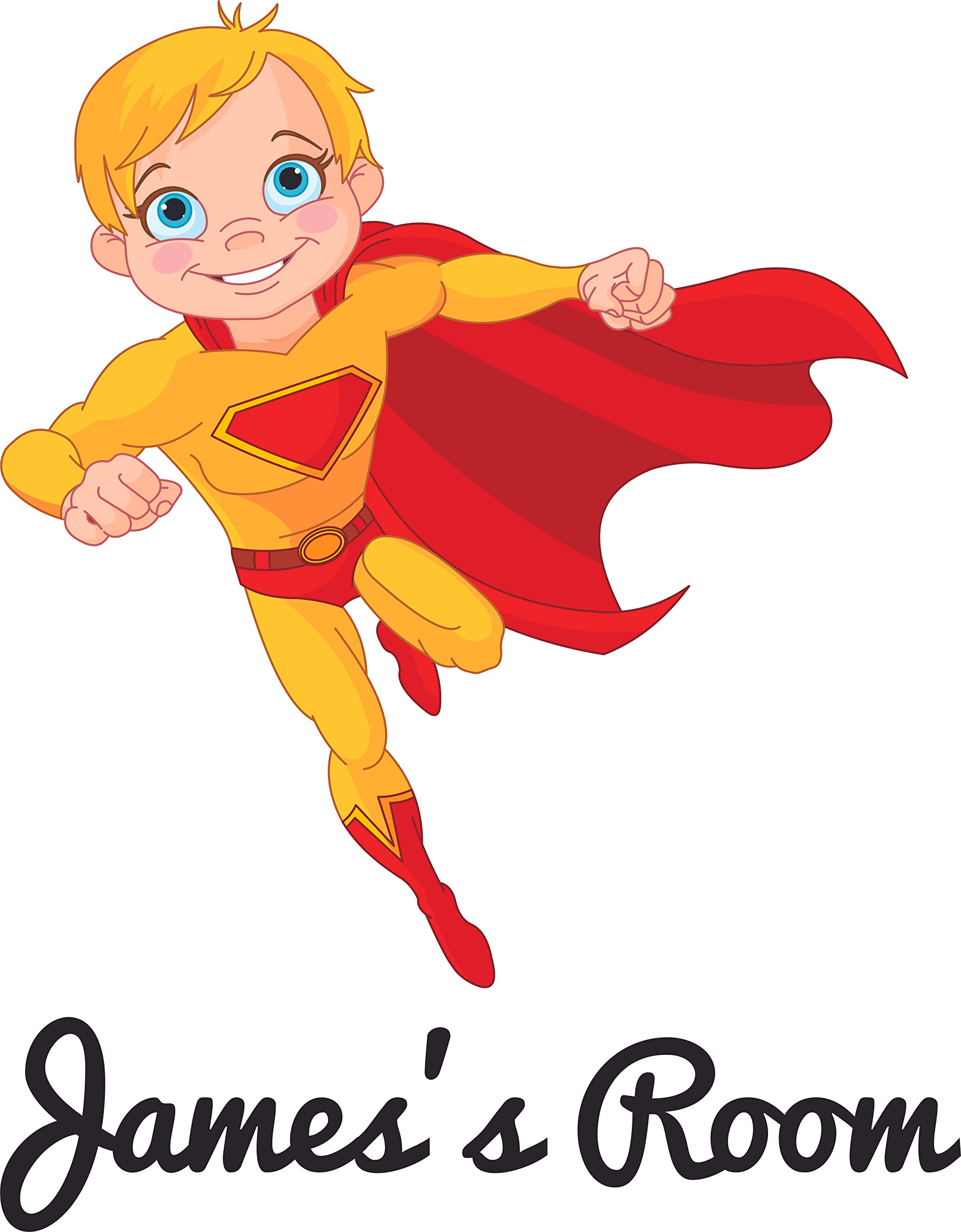 Personalized Custom Wall Stickers for Kids - Flying Cape Boy with Name - 20x12 Inch Nursery, Playroom, Bedroom & Living Room Decor - Perfect for Baby Toddler Room, Hallway & Den