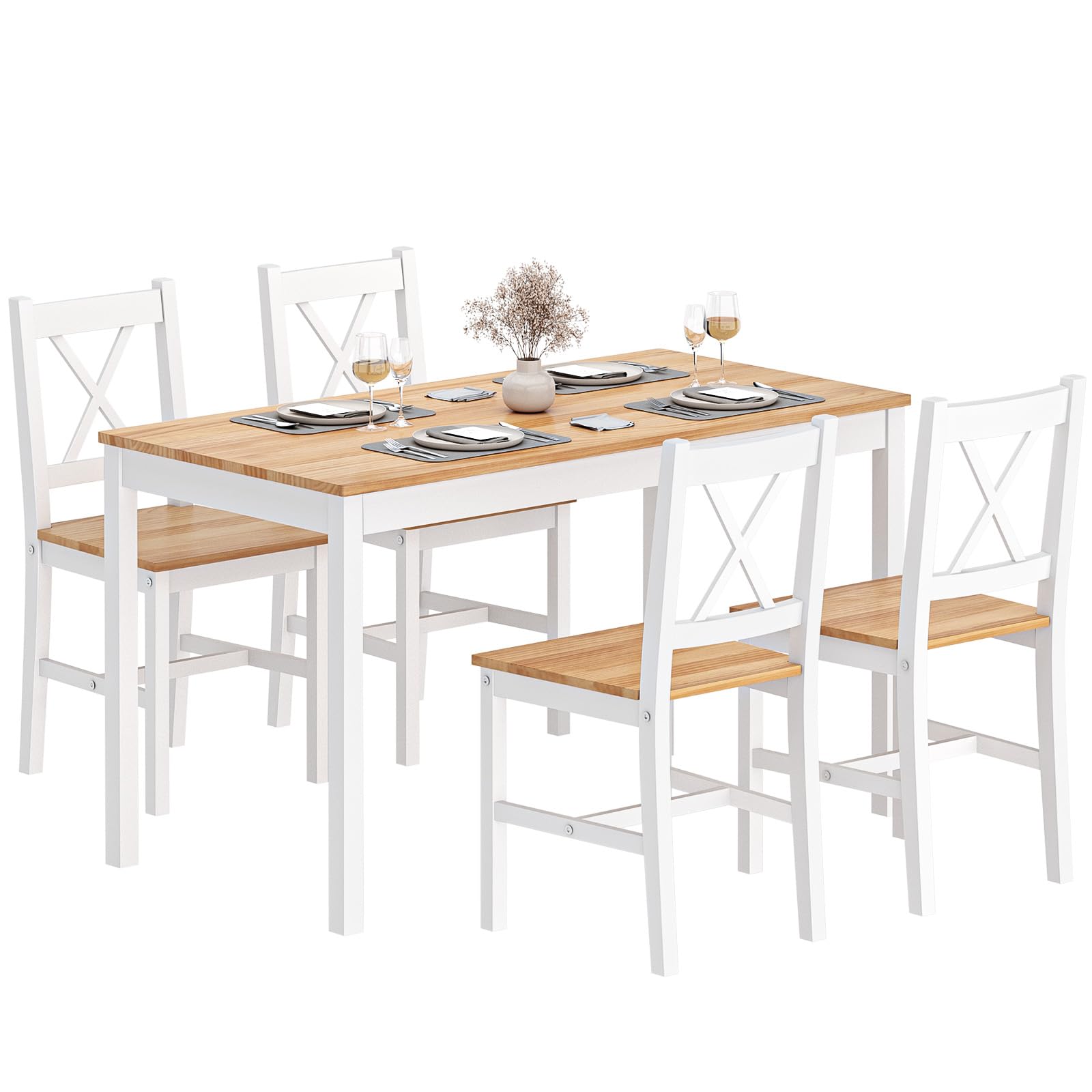 DLandHome 5-Piece Wooden Dining Table Set for 4 with Chairs - Elegant Kitchen Furniture for Small Spaces | Perfect for Apartments, Breakfast Nooks & Cozy Dining Areas