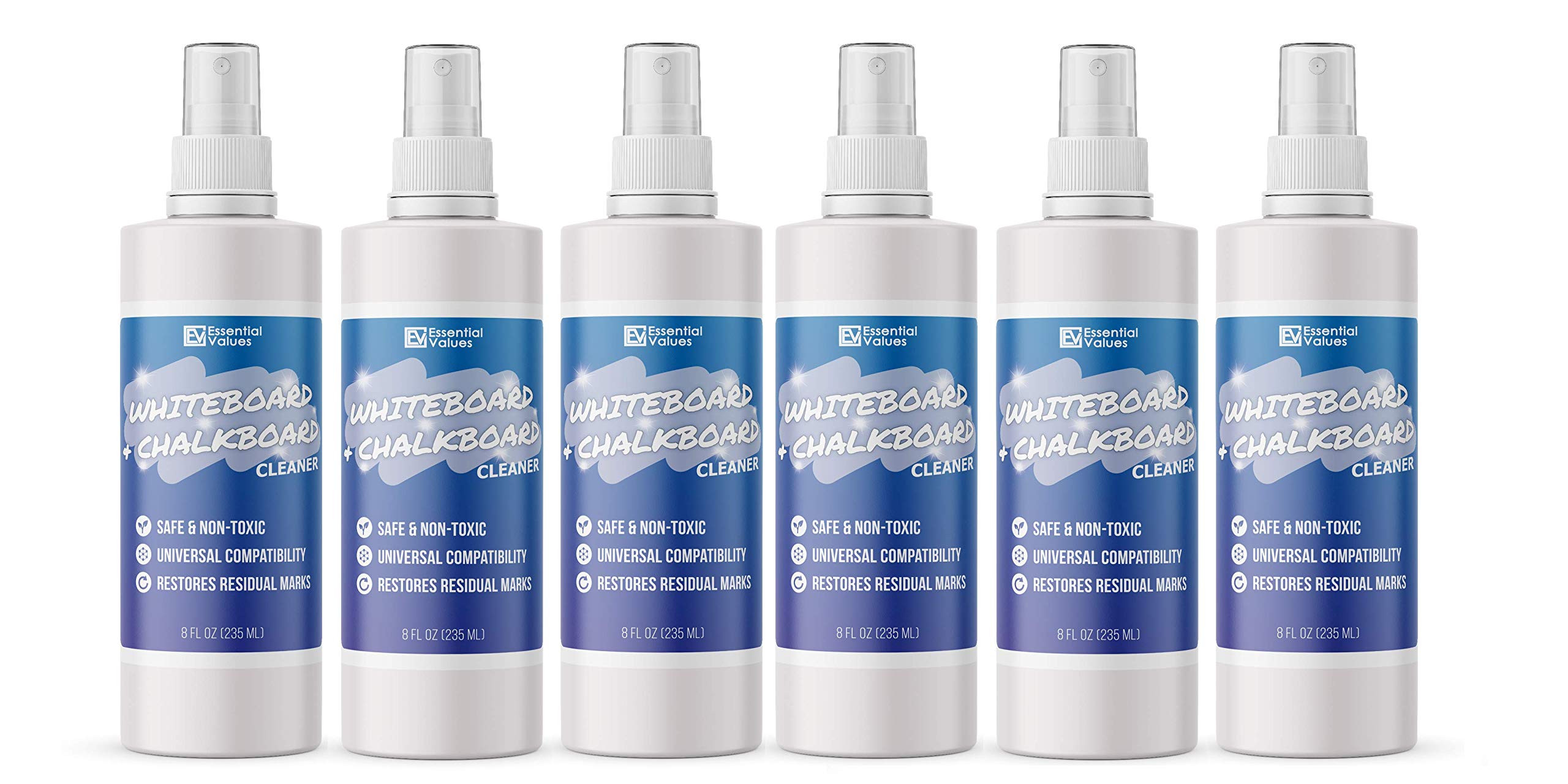 Premium Whiteboard Cleaner Spray (8oz, 6-Pack) - Fast-Drying Dry Erase Board Cleaner - Removes Stubborn Whiteboard & Chalkboard Marks - Made in USA - Ideal for Classrooms, Offices & Home Use