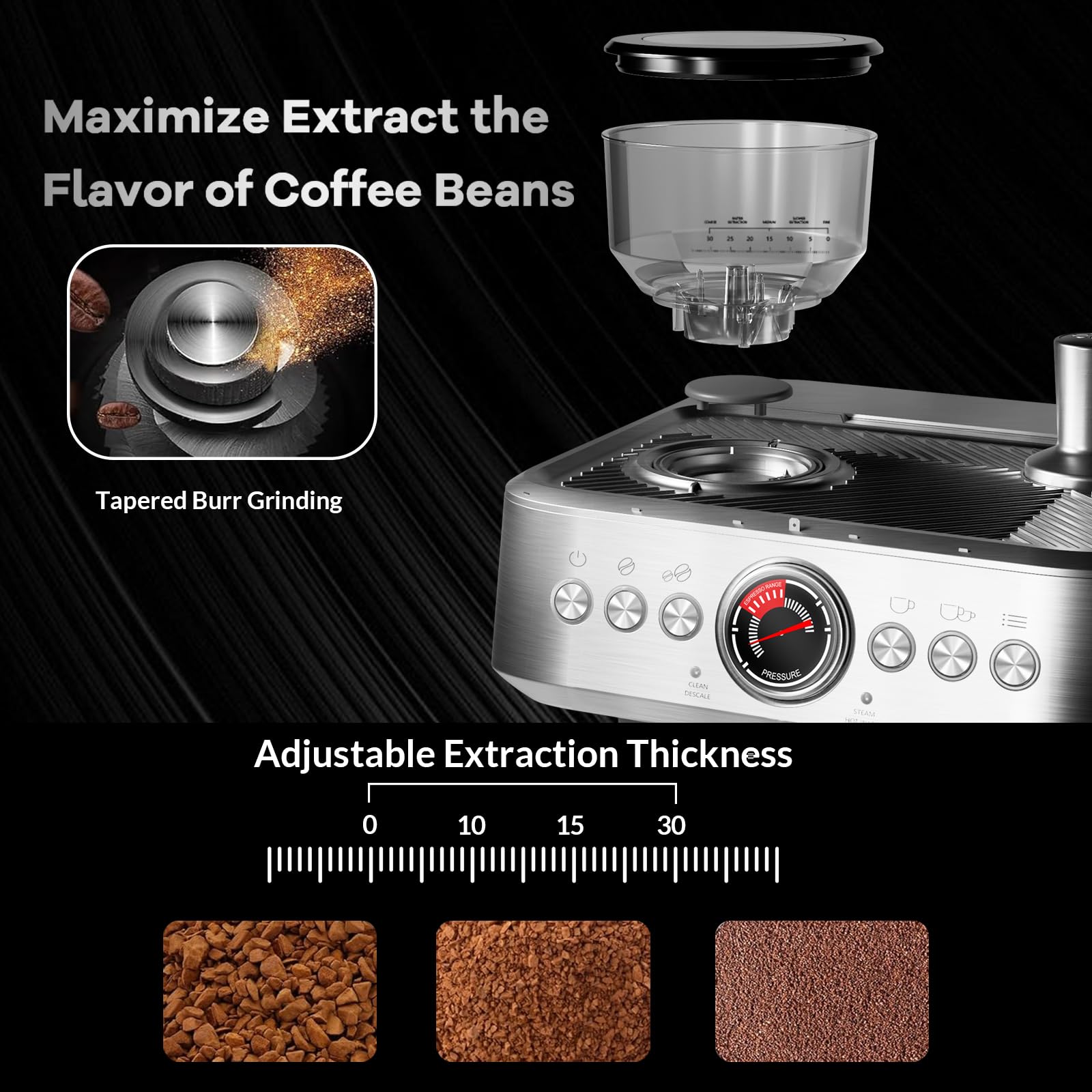 20 Bar Professional Espresso Machine with Built-in Grinder & Milk Frother - 96oz Removable Water Tank for Cappuccino, Latte & Espresso - Perfect for Home Baristas & Coffee Shops (Slivery)
