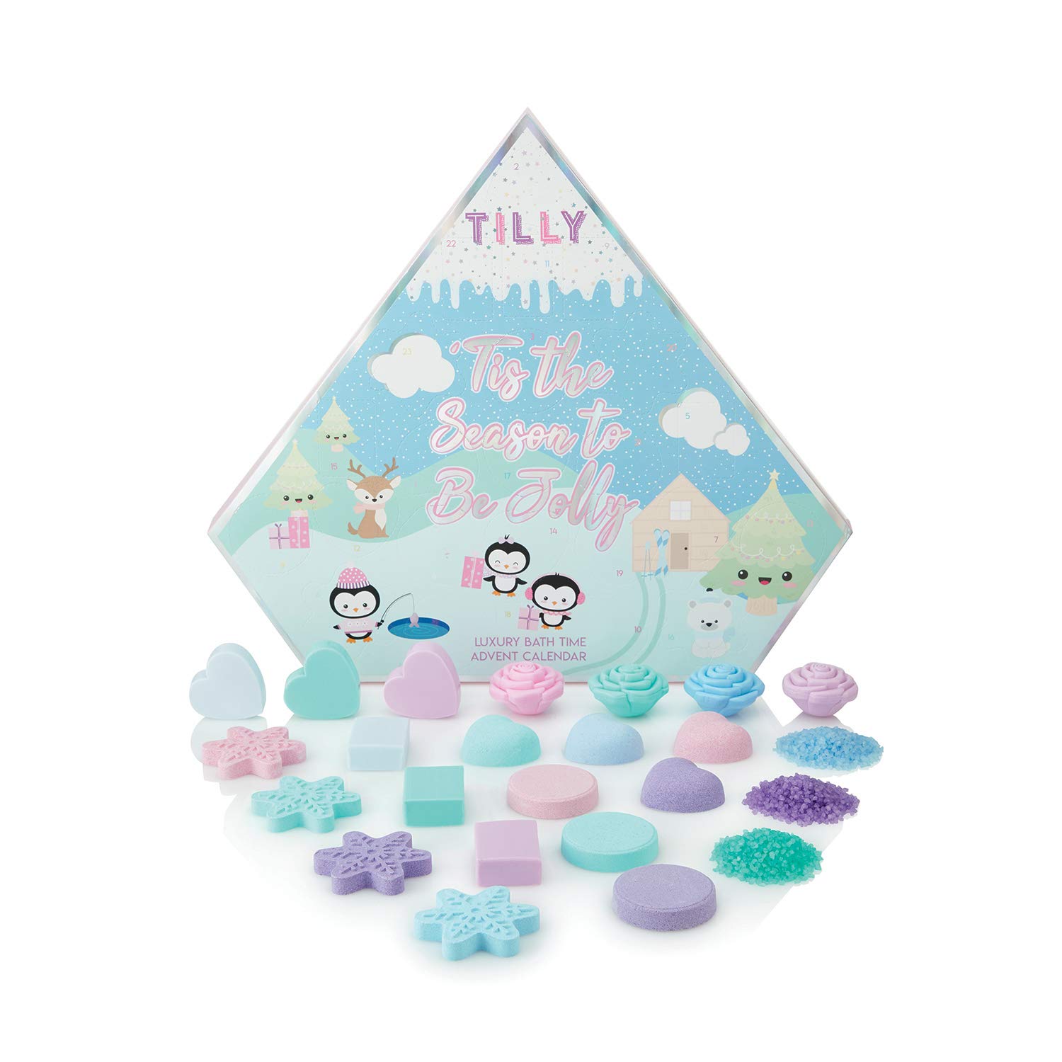 Tilly & Friends Bath Time Advent Calendar - 24 Days of Holiday Soap, Bath Fizzers & Bath Salts for Kids | Christmas Countdown Gift for Children | Relaxing Bath Time Fun
