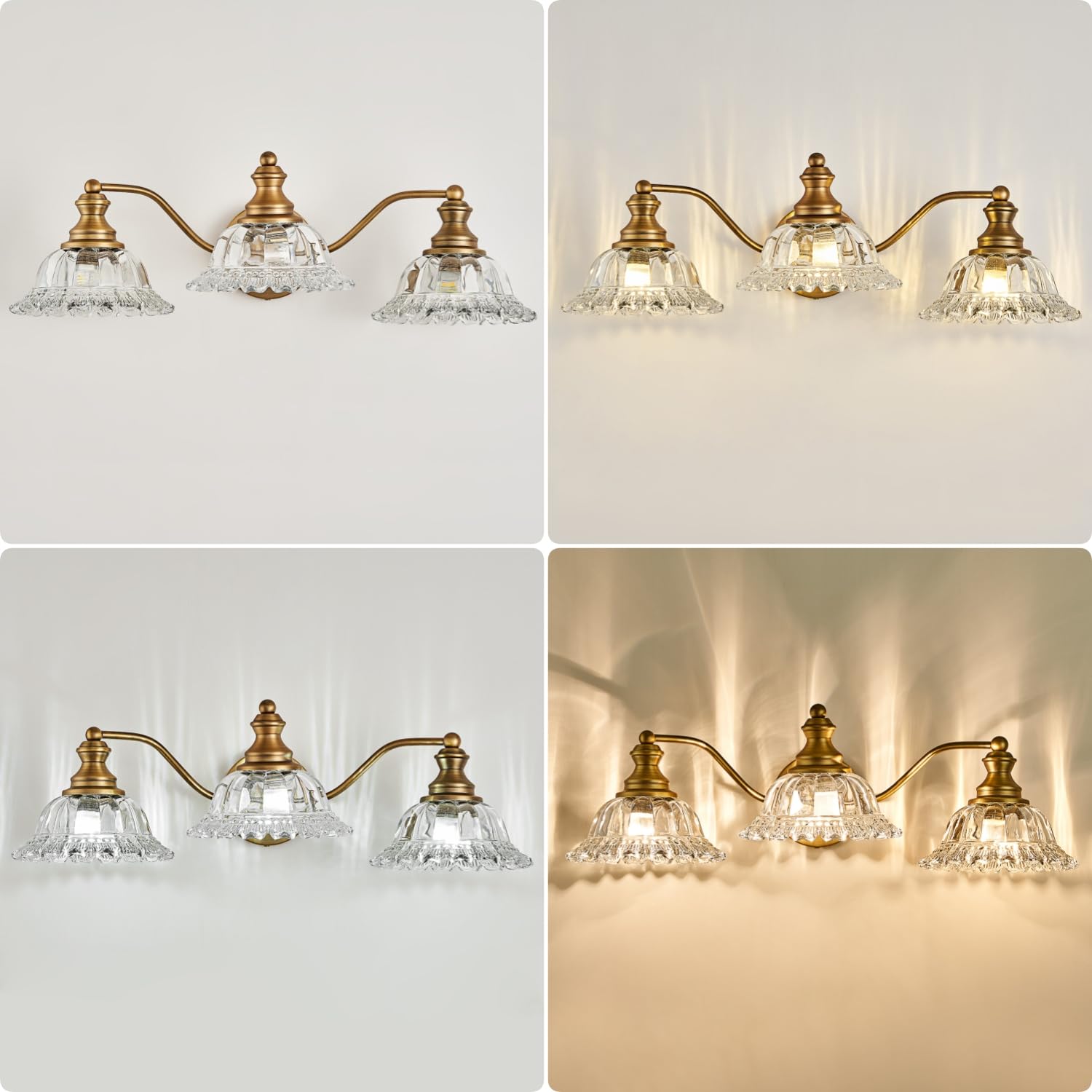 Vintage Bathroom Vanity Light Fixture - 3-Light Matte Antique Brass Bathroom Lighting with Crystal Glass Shade | Elegant Lighting for Bathroom, Powder Room & Dressing Area