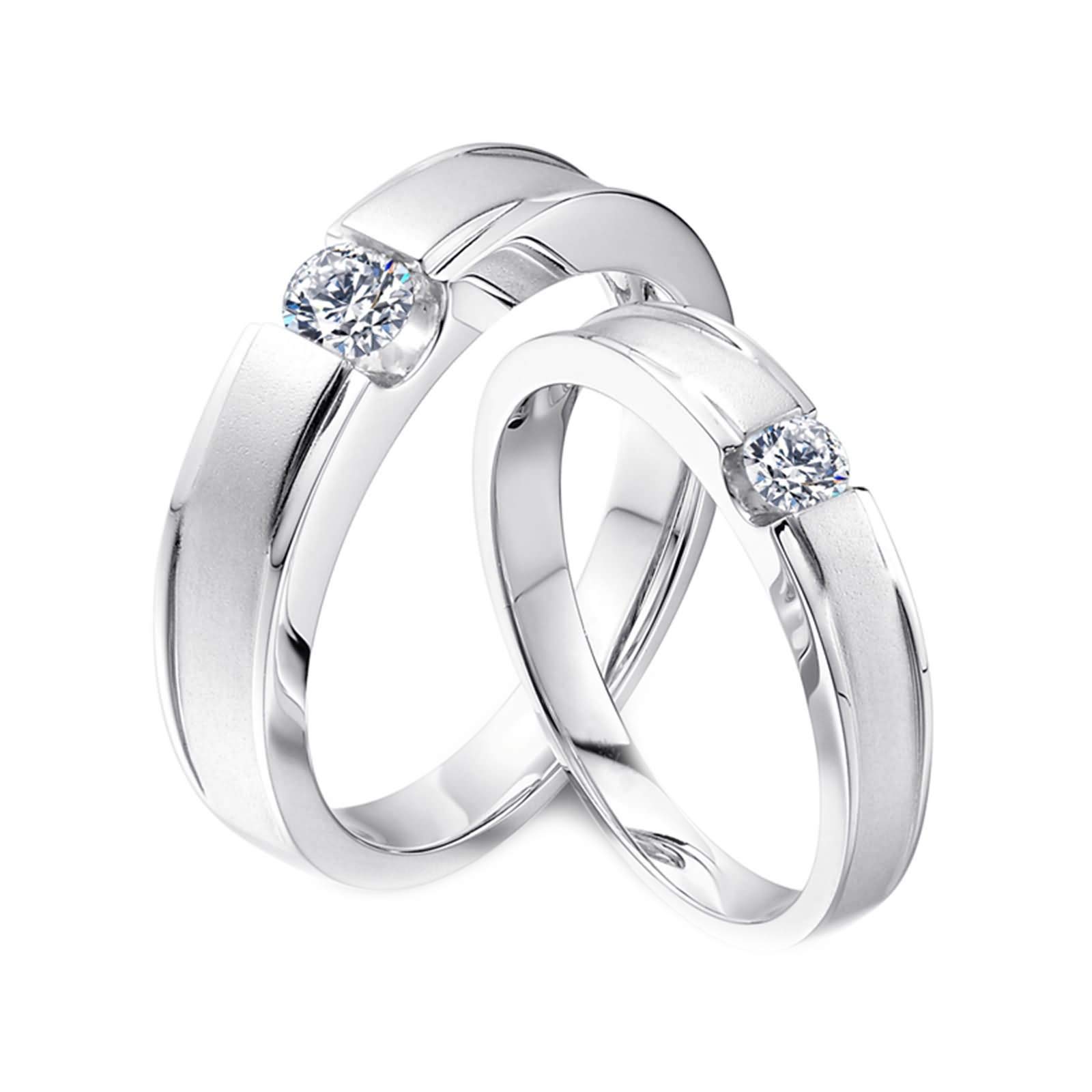 **Daesar Platinum Couple Rings - 0.3ct Diamond Anniversary Bands for Men & Women, Matte Round White Gold Promise Rings - Perfect for Weddings, Engagements & Romantic Gifts**
