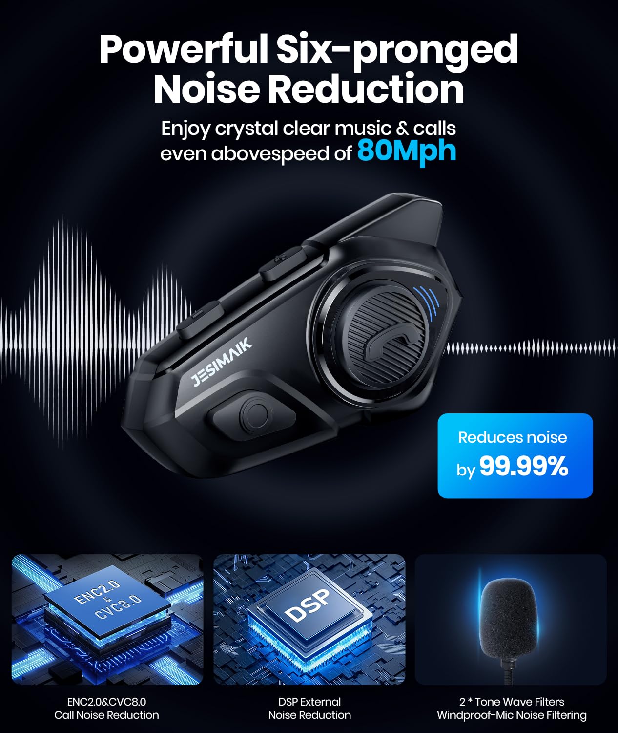 Motorcycle Helmet Bluetooth Headset - 2000M Range, 10 Rider Intercom System with Noise Cancellation | Hands-Free Communication, Stereo Music & Helmet Radio | 2 Pack Motorcycle Accessories for Group Rides & Long-Distance Touring