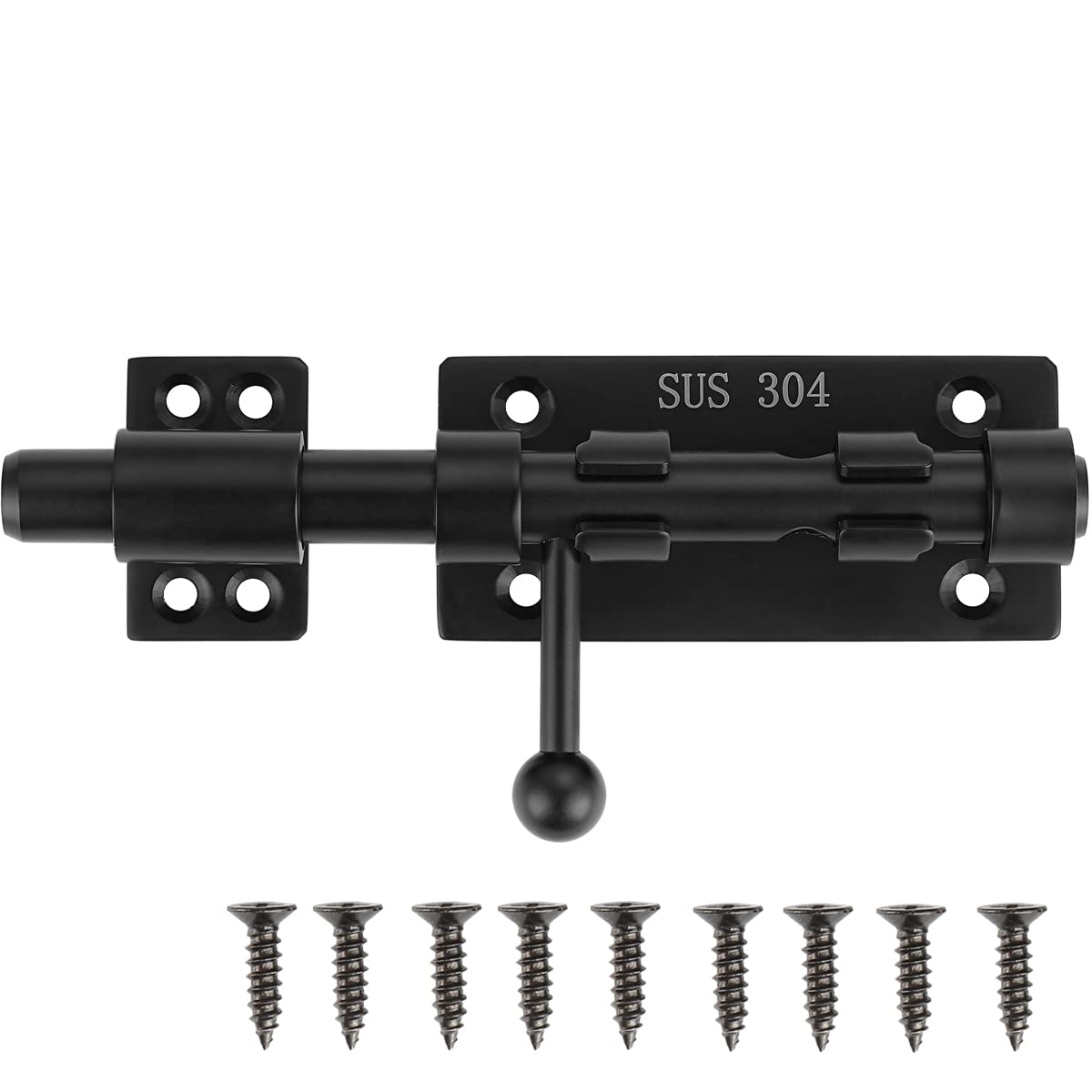 6 Inch Black 304 Stainless Steel Barrel Bolt Door Latch with Padlock Hole - Heavy Duty Slide Lock for Gates, Sheds & Barn Doors - Weatherproof Security Lock for Outdoor Use