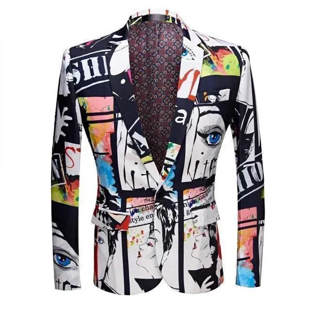 Stylish Men's Blazer with Multicolor Face Print - Perfect for Casual Outings, Parties, and Office Wear