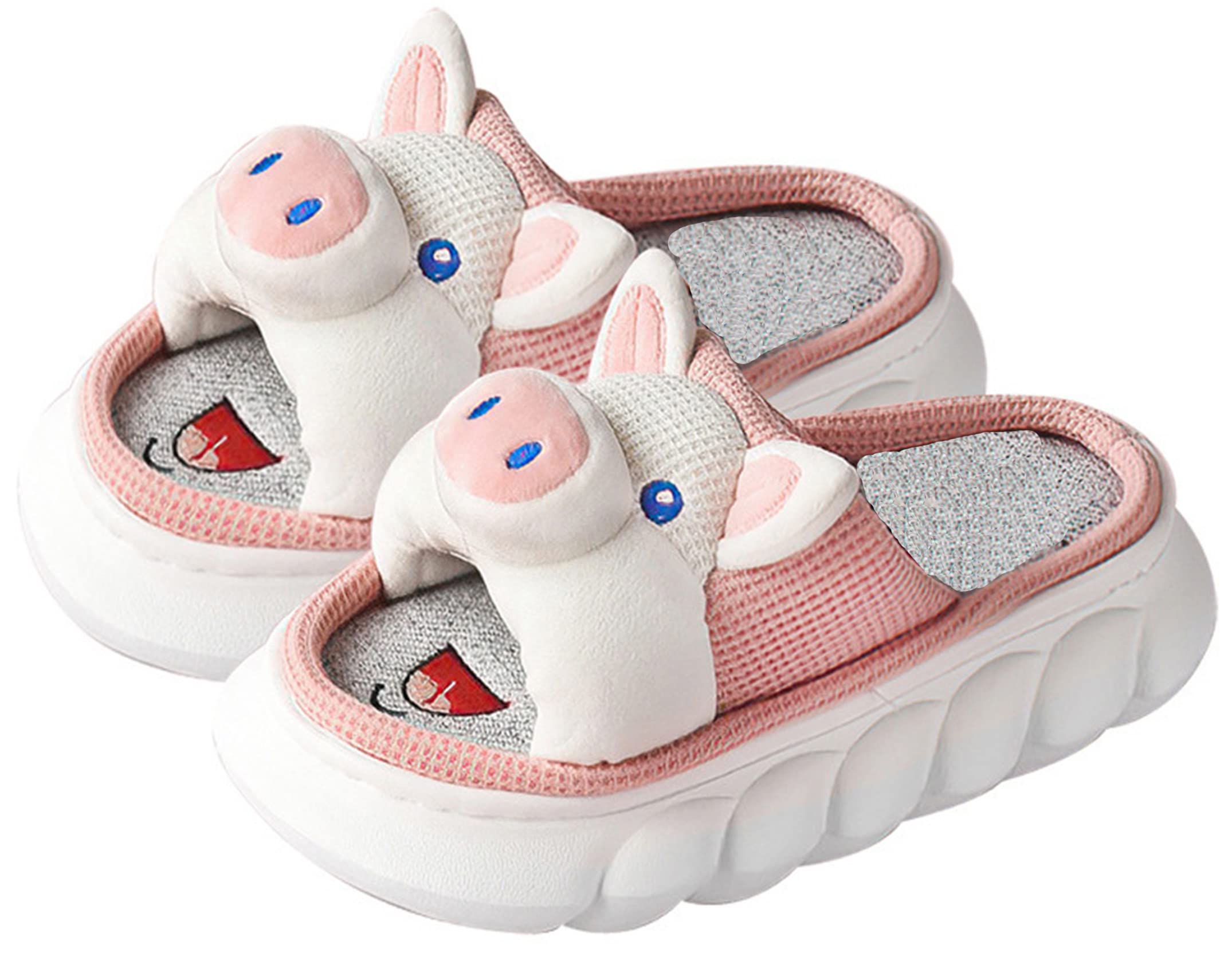 YILANLAN Women's Animal Slippers - Cute Cartoon Pig & Cow Plush House Shoes, Soft Linen Indoor Slippers for Home Comfort | Perfect for Relaxing, Lounging & Cozy Nights