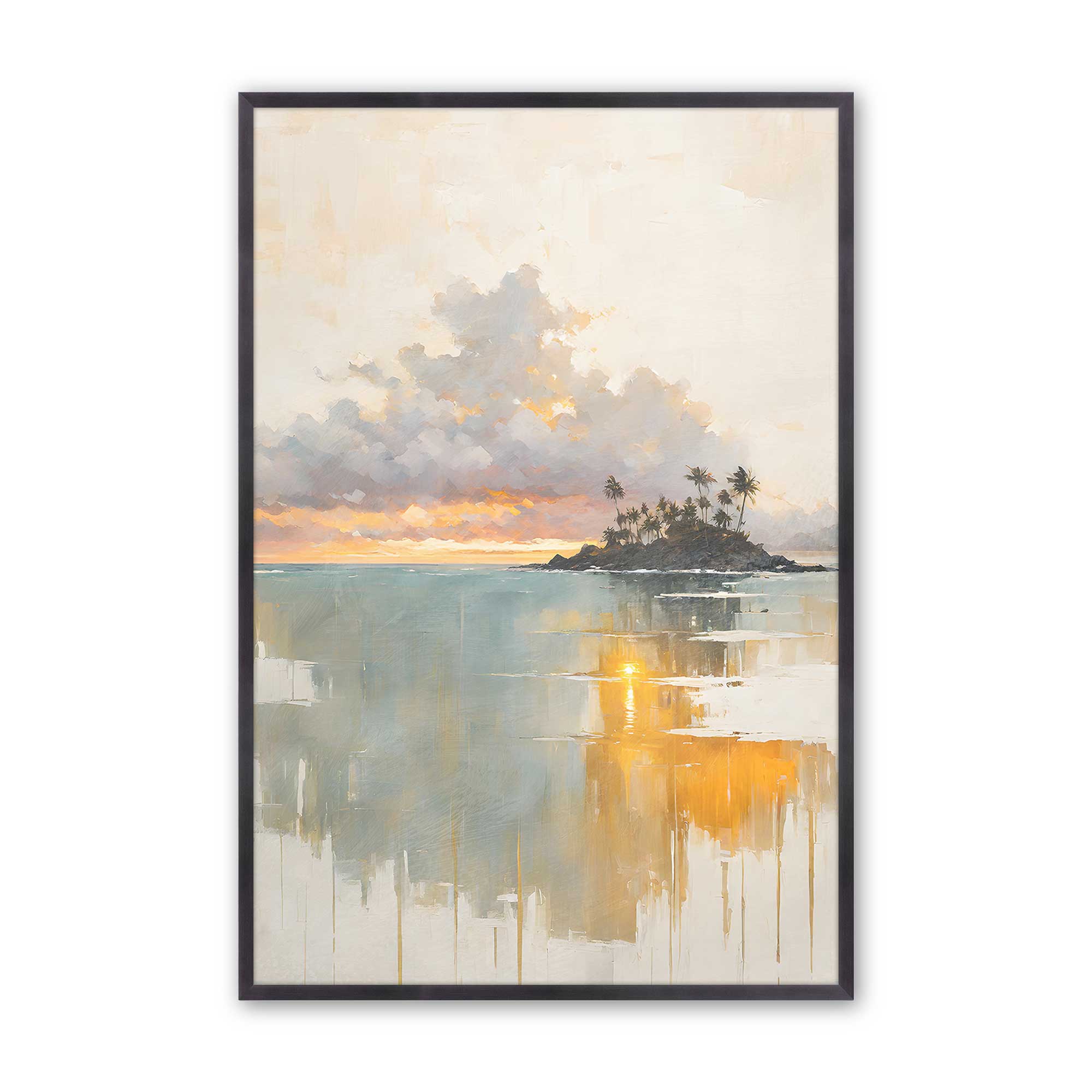 Golden Waves at Sunset - Set of 3 Framed Ocean Wall Art Prints for Beach House Decor, Living Room, Bedroom & Office