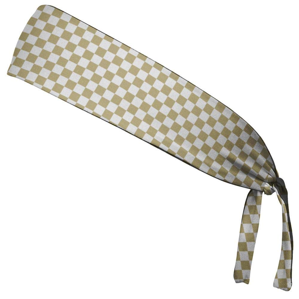 Checkerboard Vegas Gold & White Elastic Tie Running Headbands - Made in USA - Sweat-Wicking Fitness Headbands for Women & Men - Perfect for Workouts, Yoga, and Sports