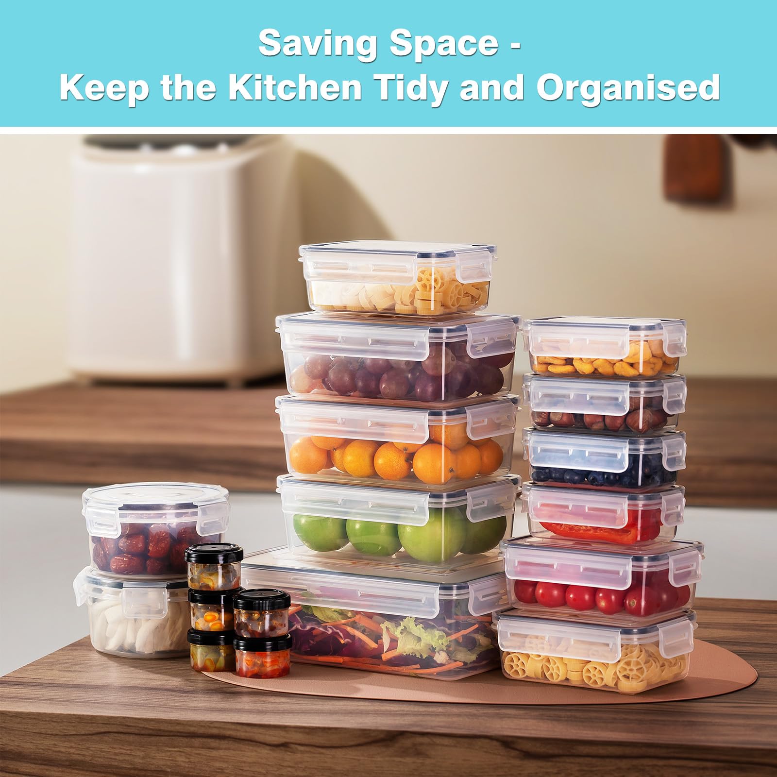 KAGUYA 36-Piece BPA-Free Plastic Food Storage Containers Set with Lids (1.4-85 Oz) - Leakproof, Microwave & Freezer Safe - Pantry Organization & Meal Prep Containers for Kitchen, Office, and Picnics