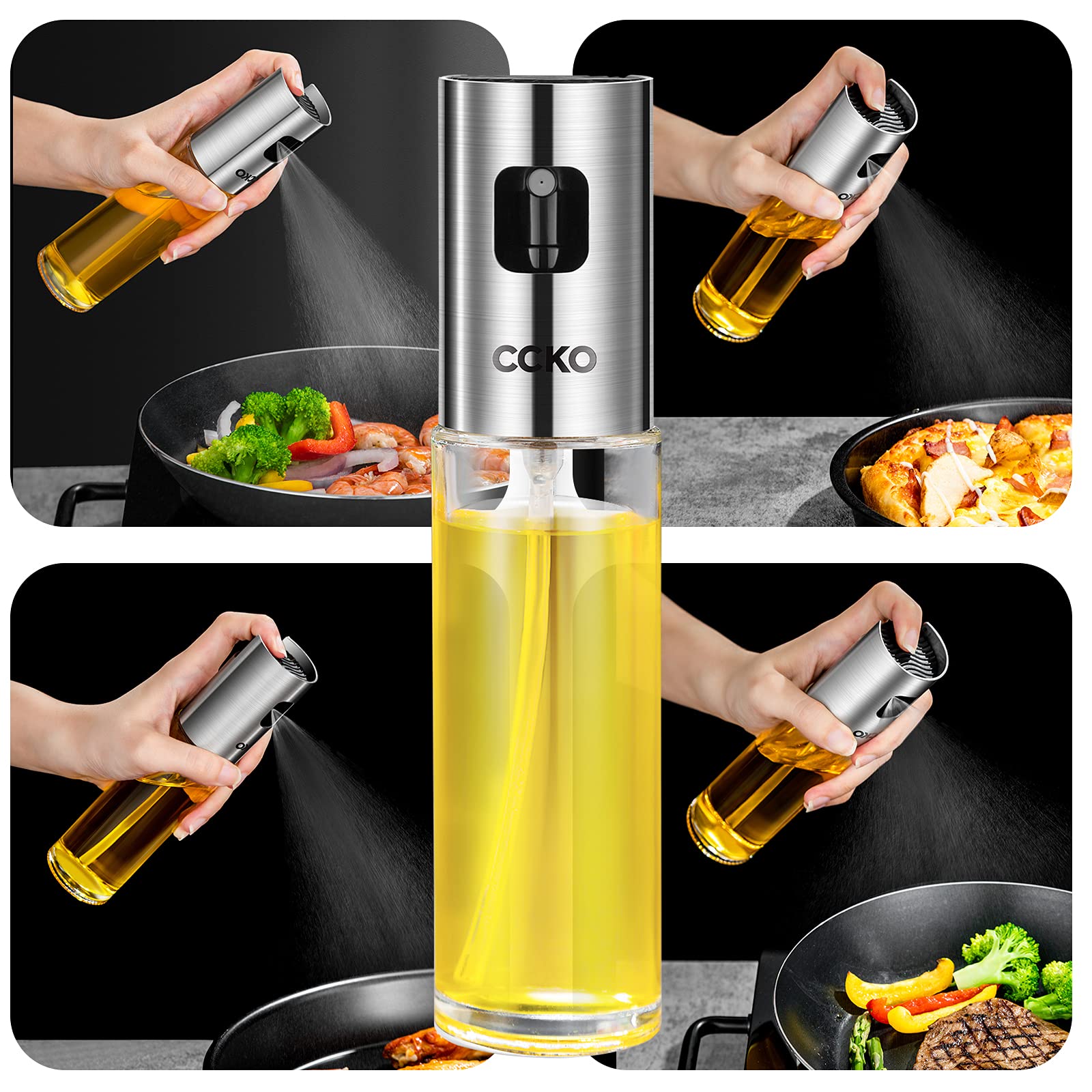 CCKO Oil Sprayer for Cooking - Non-Aerosol Oil Spray Dispenser Bottle for Air Fryer, Baking, BBQ, Salad, Frying & Grilling | Perfect for Healthy Cooking & Kitchen Use