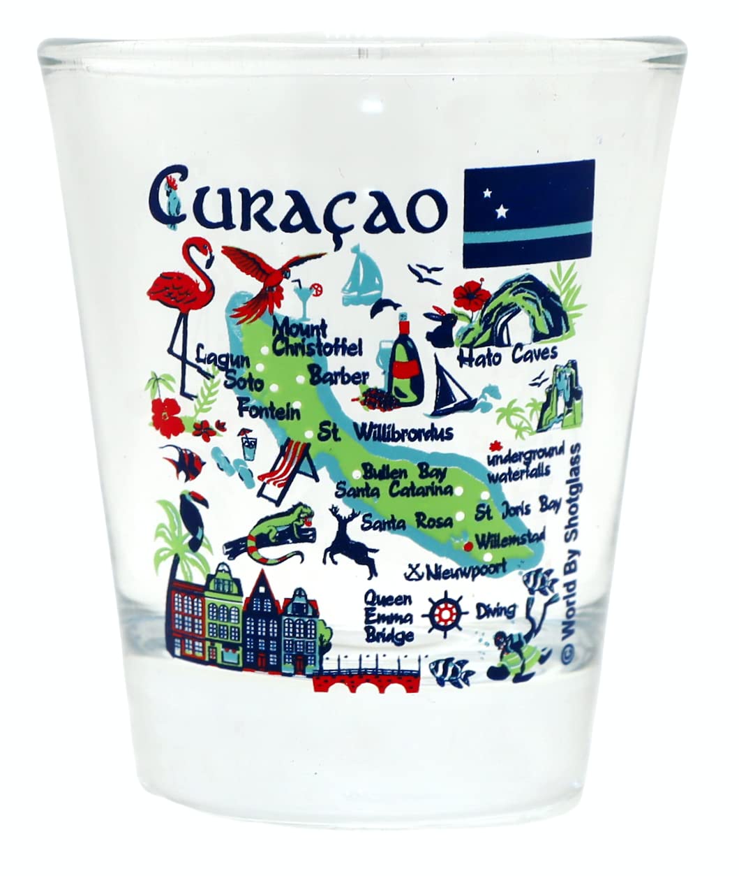 Premium Curacao Caribbean Boxed Shot Glass Set - Set of 2 Glass Cups for Tequila, Whiskey & Cocktails - Perfect for Parties, Bars & Home Entertaining