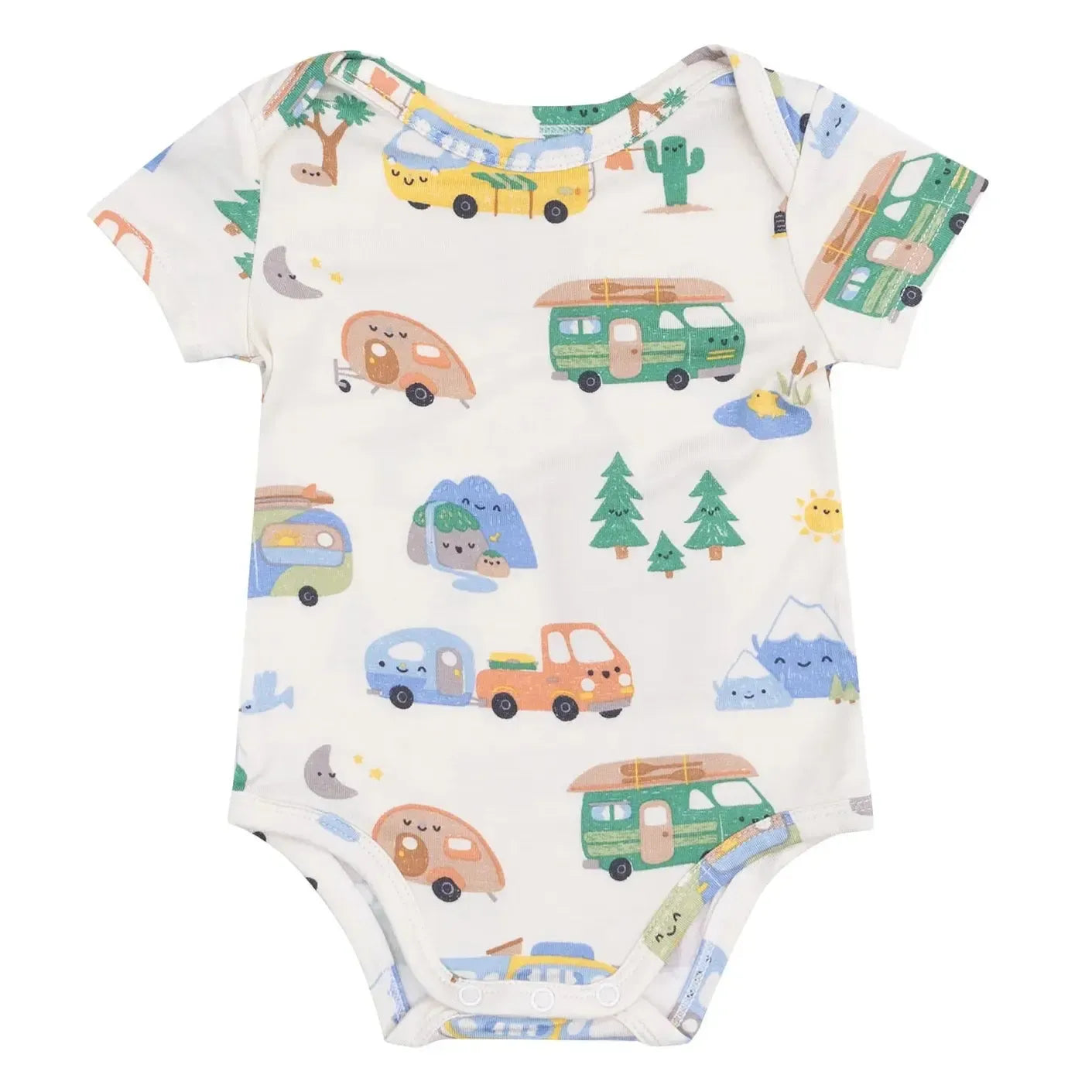 Angel Dear Short Sleeve Bodysuit - Friendly Campers Print | Soft Baby Onesie for Boys & Girls | Perfect for Playtime, Daycare & Family Outings