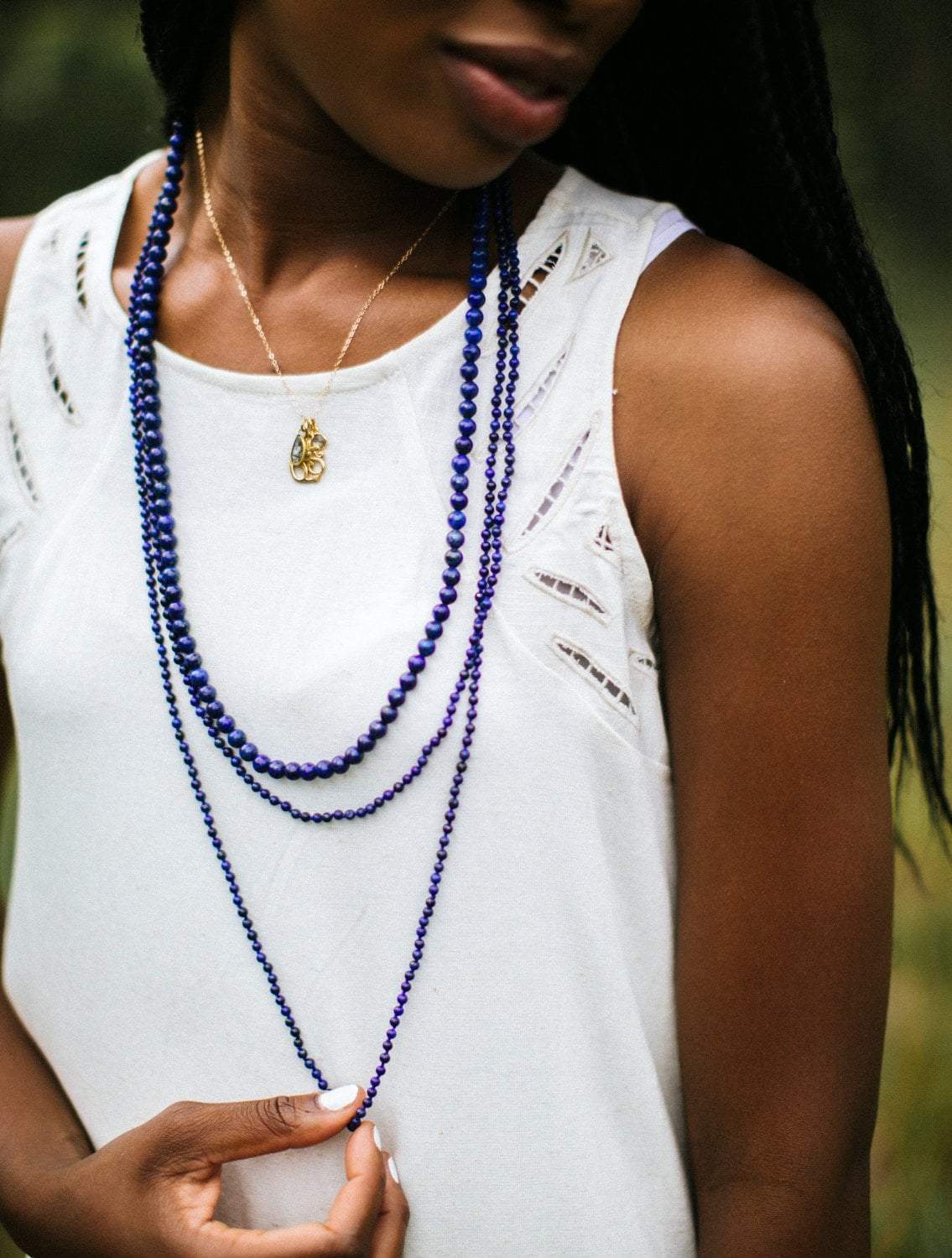 Hand Knotted Lapis Lazuli Wrap Necklace for Women - Bohemian Beaded Choker, Adjustable Layered Statement Jewelry for Casual & Formal Wear