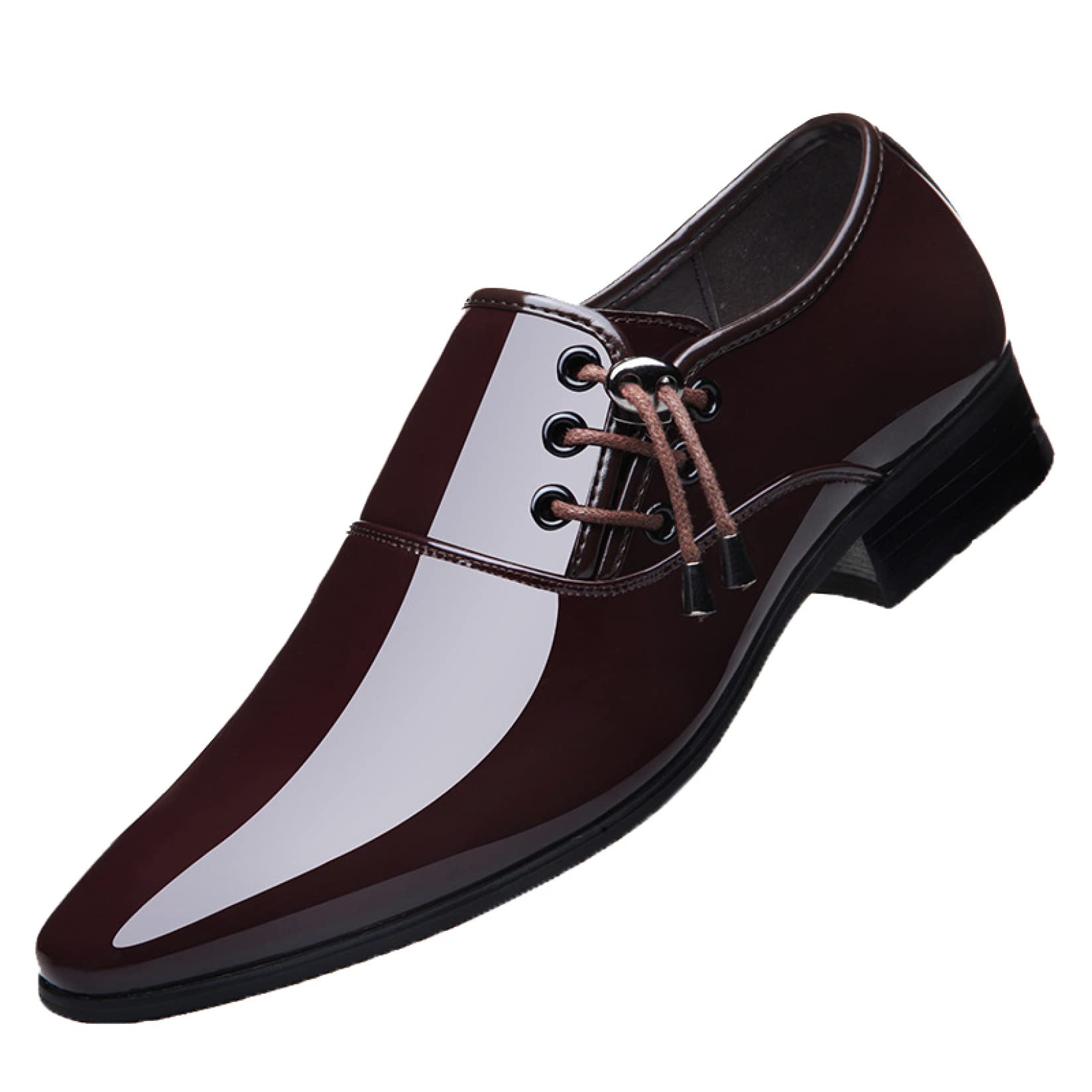 Premium Men's Patent Leather Dress Oxfords - Adjustable Side Lace Up, Pointed Toe Business Shoes for Office & Formal Occasions | Lightweight & Comfortable Men's Dress Shoes for Work, Weddings & Professional Events
