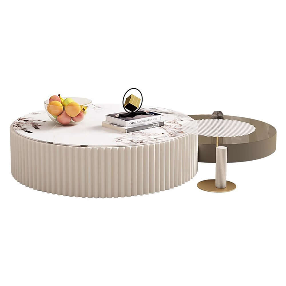 Modern White & Grey Nesting Coffee Table Set of 3 with Storage & Durable Stone Top - Perfect for Living Room, Small Space Furniture, Home Decor
