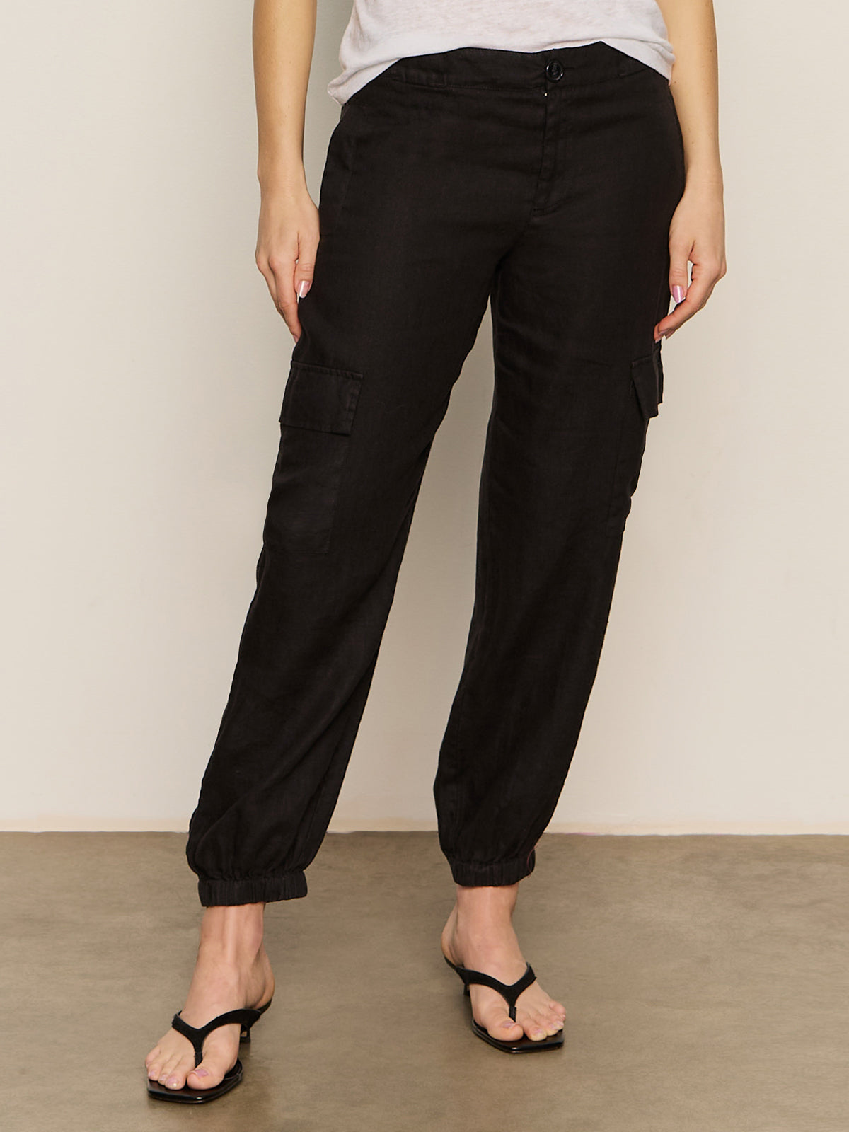 Premium Linen Jogger Pants for Women - High Waisted Comfortable Lounge Pants - Soft Breathable Black Joggers for Yoga, Travel & Home Relaxation