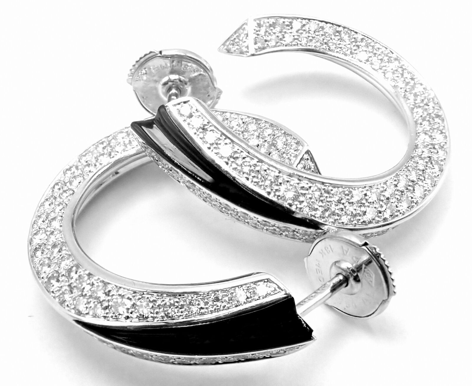 Authentic Cartier Panthere 18k White Gold Diamond Onyx Hoop Earrings - Luxury Jewelry for Women, Perfect for Weddings & Special Occasions