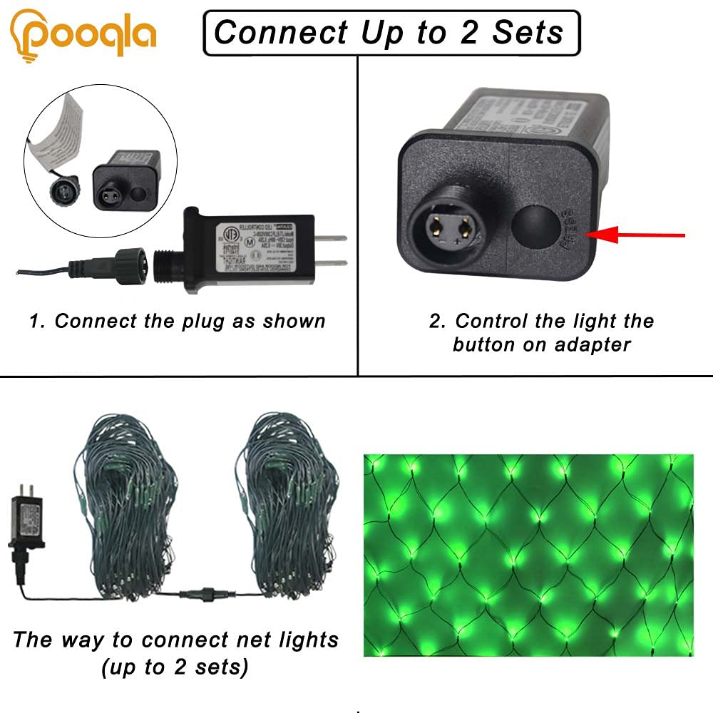 Pooqla 21ft x 5ft 360 LED Green Outdoor Net Lights - 8 Lighting Modes for Bushes, Yard, Garden, Party & Holiday Decor | Perfect for St. Patrick's Day, Halloween & Christmas Decorations