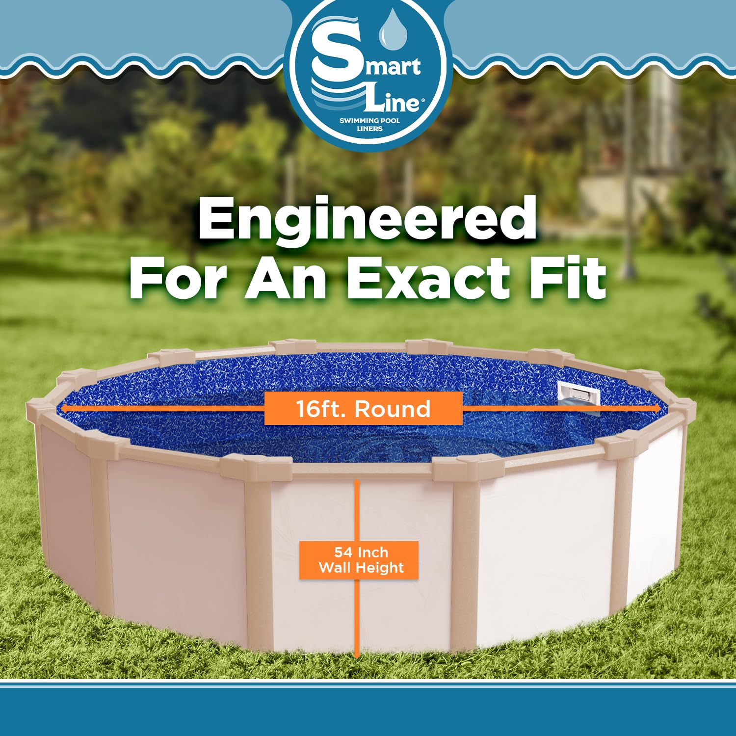 Smartline 16 ft Round Swimming Pool Liner - Heavy Duty 25 Gauge Virgin Vinyl for Steel Sided Above Ground Pools | Sunlight Resistant Overlap Style with 54 Inch Wall Height | Perfect for Backyard Summer Fun, Family Gatherings & Outdoor Relaxation