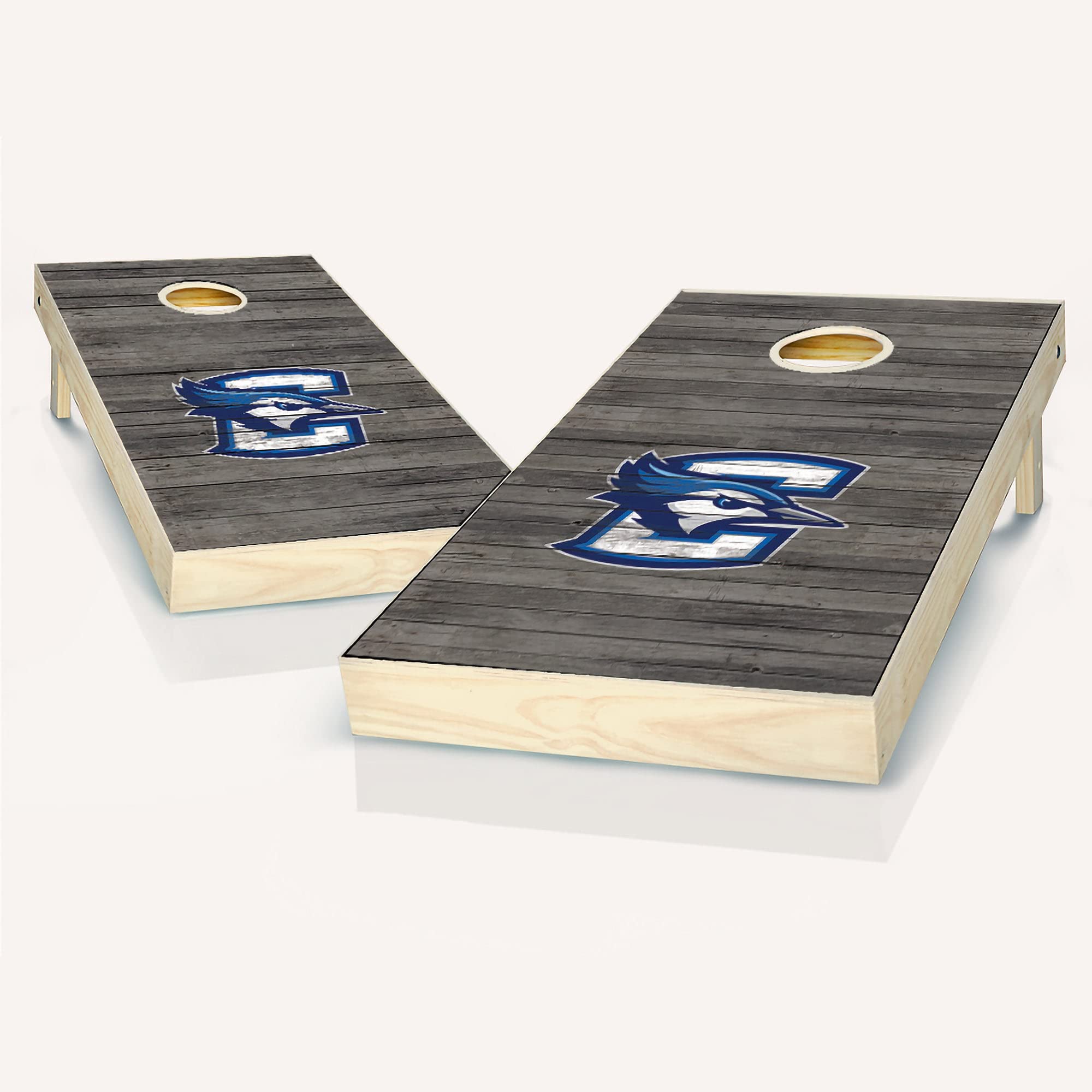 Premium Creighton Distressed Wooden Cornhole Game Set - 2 Boards & 8 Bean Bags for Outdoor Lawn Games, Tailgating, Backyard BBQs, and Family Fun