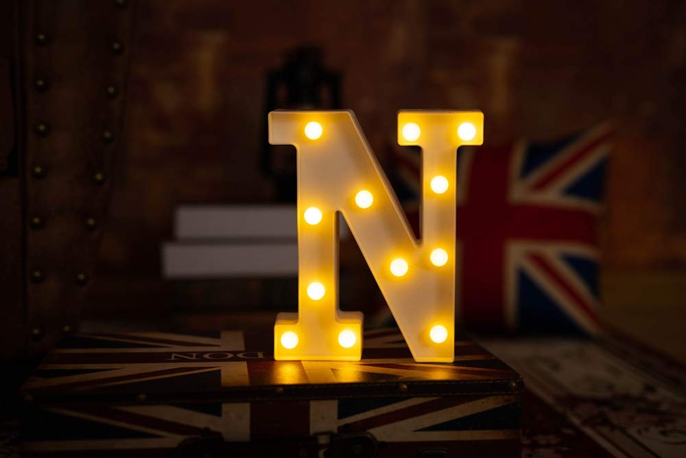 LED Letter Lights - Battery Powered Light Up Sign Letters for Night Light, Wedding, Birthday Party, Christmas Decor - Home Bar & Room Decoration (Letter N)
