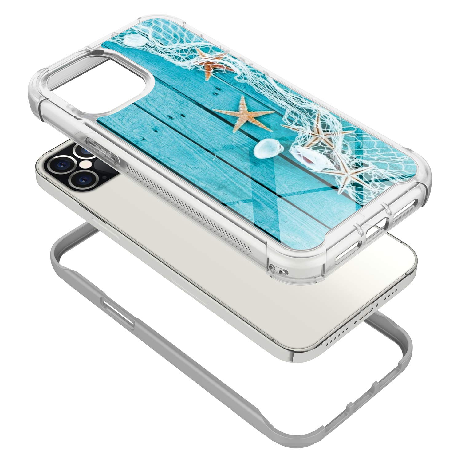 iPhone 12 Pro Case (6.1-Inch) - Rosebono Hybrid IMD Design, Anti-Scratch Fashion Silicone Cover with Cute Starfish Pattern | Perfect for Daily Protection & Style Enhancement