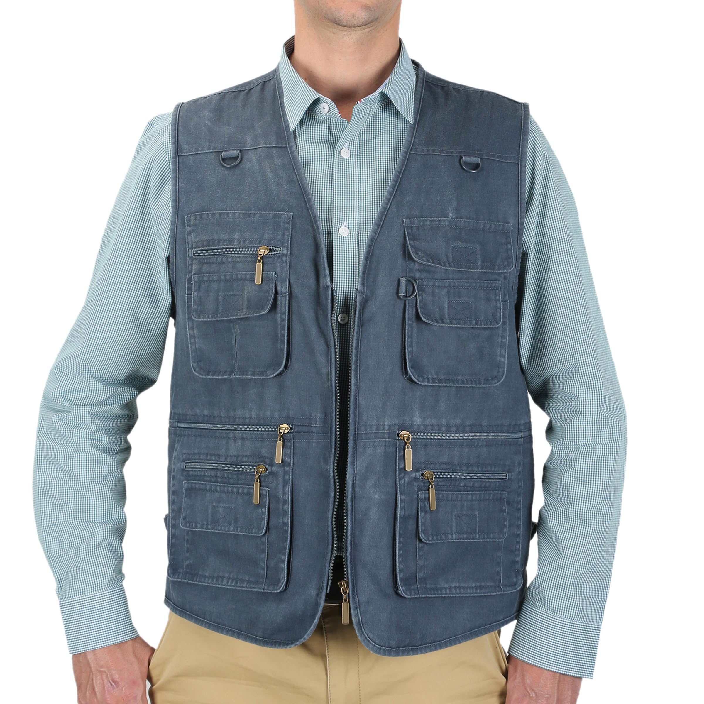 Men's Stone Washed Denim Fishing Vest with Multiple Pockets - Durable Workwear for Outdoor Activities, Camping & Hiking