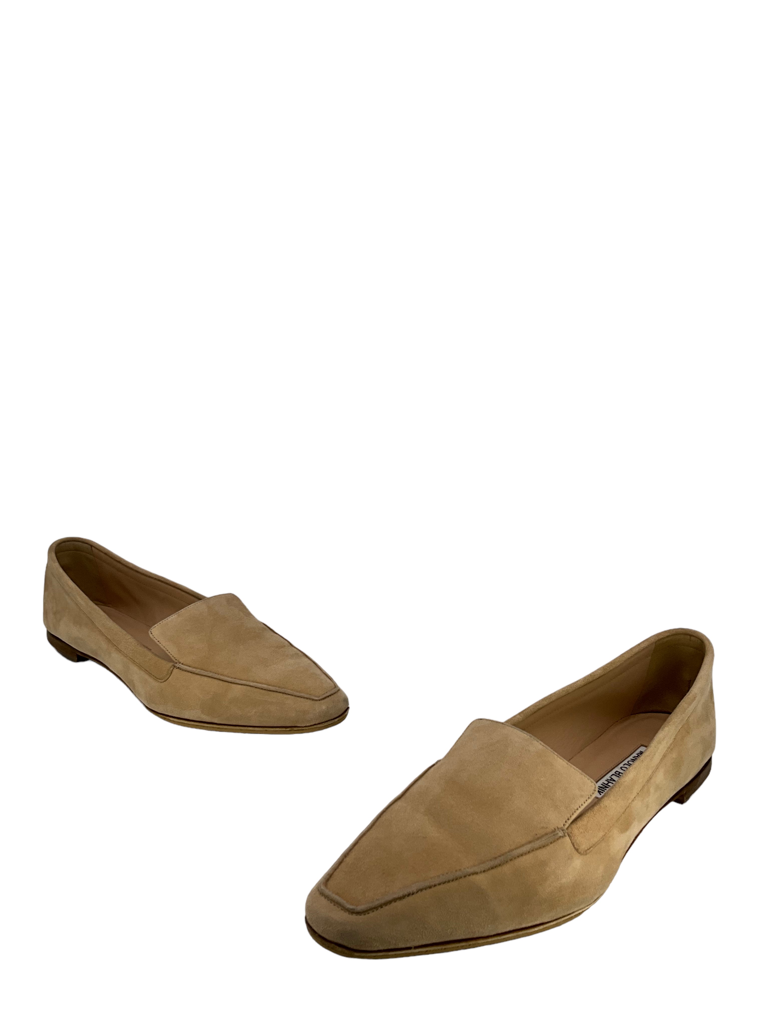 Manolo Blahnik Suede Almond Toe Loafers for Women - Size 9 US - Comfortable Slip-On Dress Shoes for Work & Office | Perfect for Business Casual Outfits & Professional Occasions