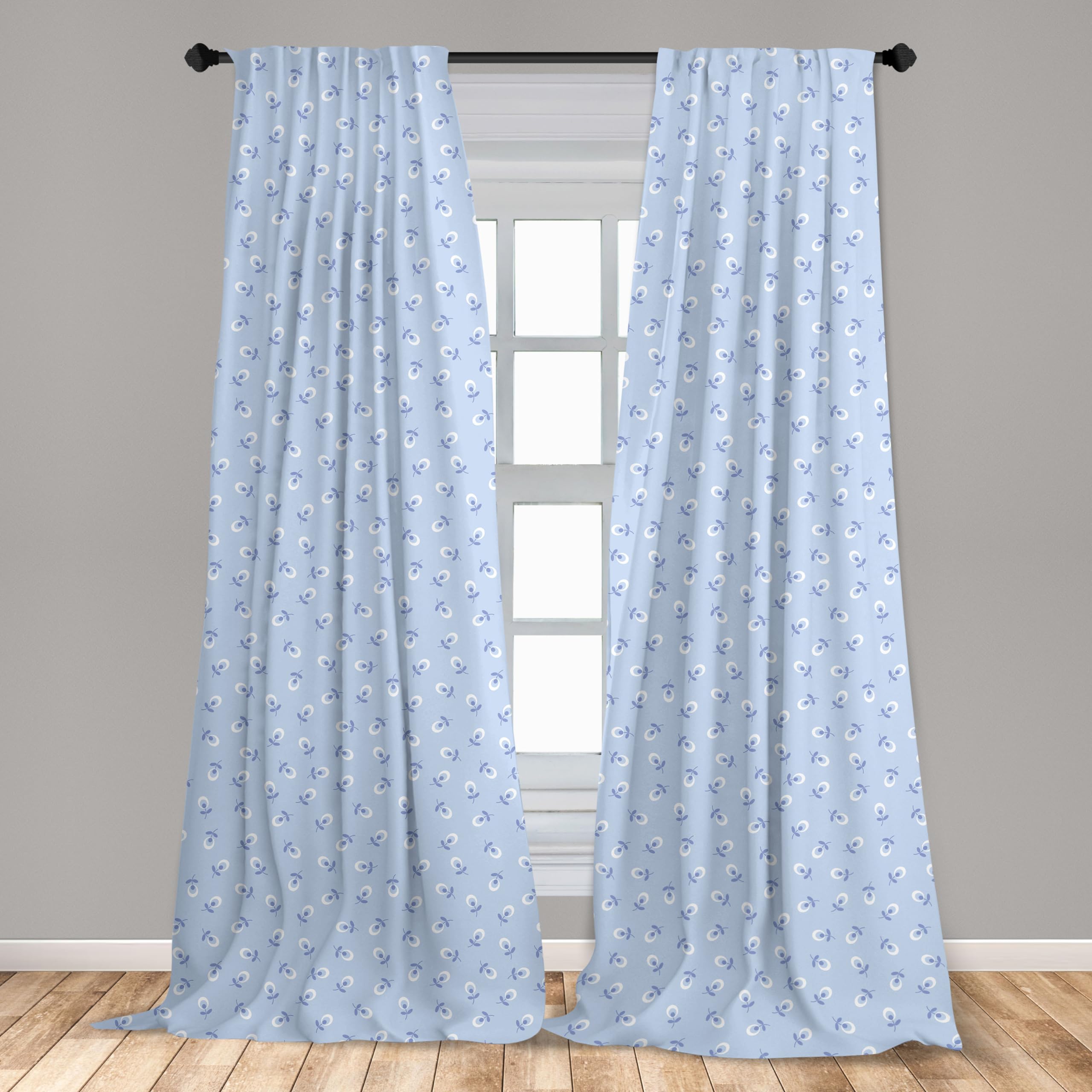 Ambesonne Floral Window Curtains Set of 2 - Blue Violet Spring Flowers Retro Pattern Lightweight Rod Pocket Curtains 28x63 Inches - Perfect for Living Room, Bedroom & Nursery Decor