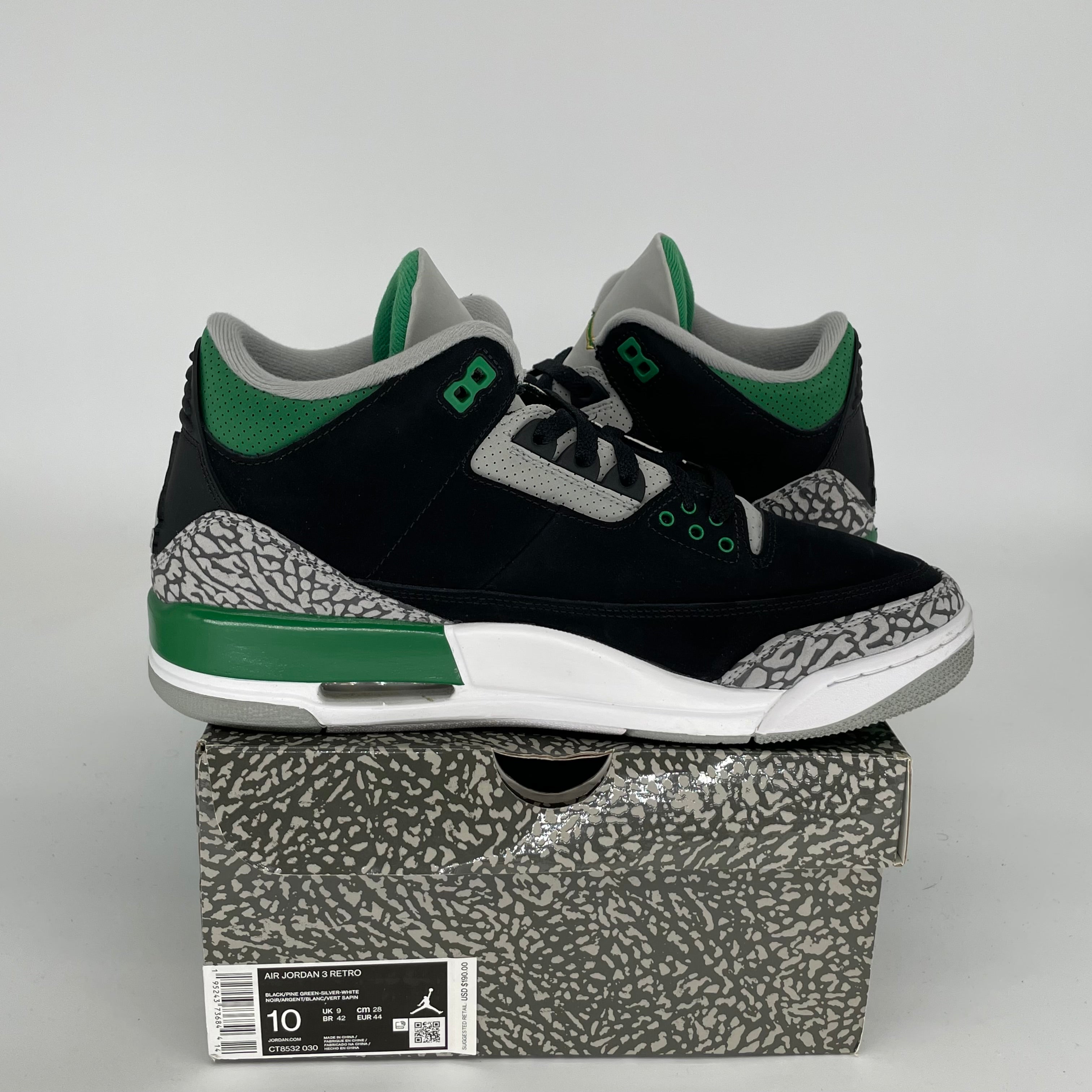 AIR JORDAN 3 PINE GREEN Men's Basketball Shoes - Size 10 (CT8532-030) - Retro Sneakers for Streetwear & Casual Style