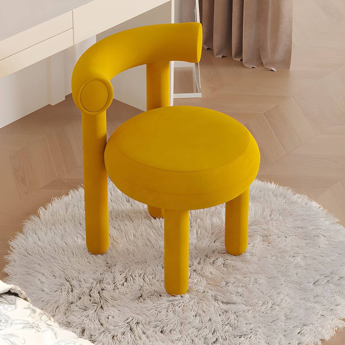 Luxury Upholstered Vanity Stool with Metal Legs & Backrest - Elegant Dressing Room Seat for Makeup, Bedroom Decor & Boudoir Furniture