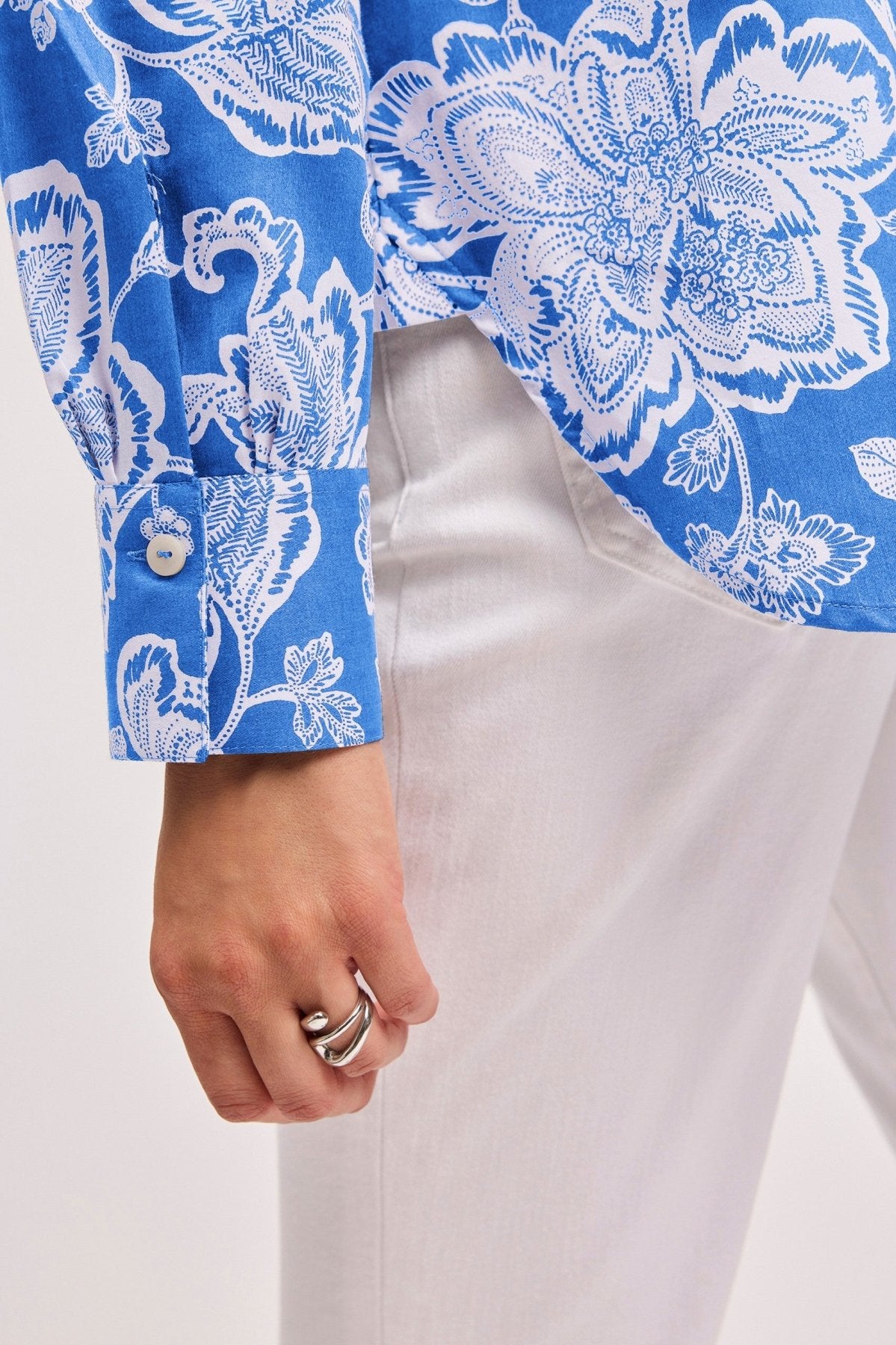Meghan Woodblock Floral Long Sleeve Shirt - Women's Bohemian Printed Blouse for Casual Wear & Spring Outfits