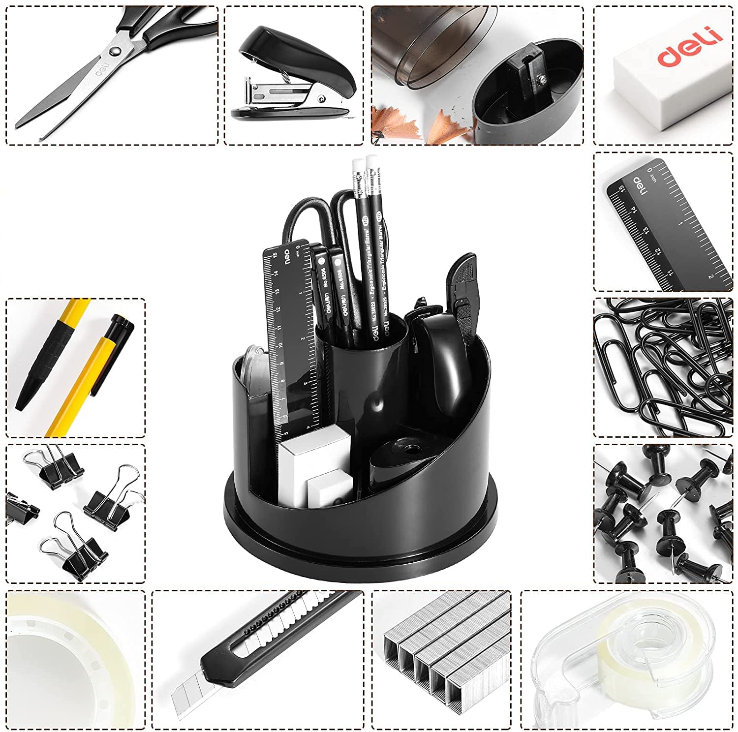 Deli 15-Piece Office Supplies Kit with Desk Organizer - Perfect for Home & Office Workspace