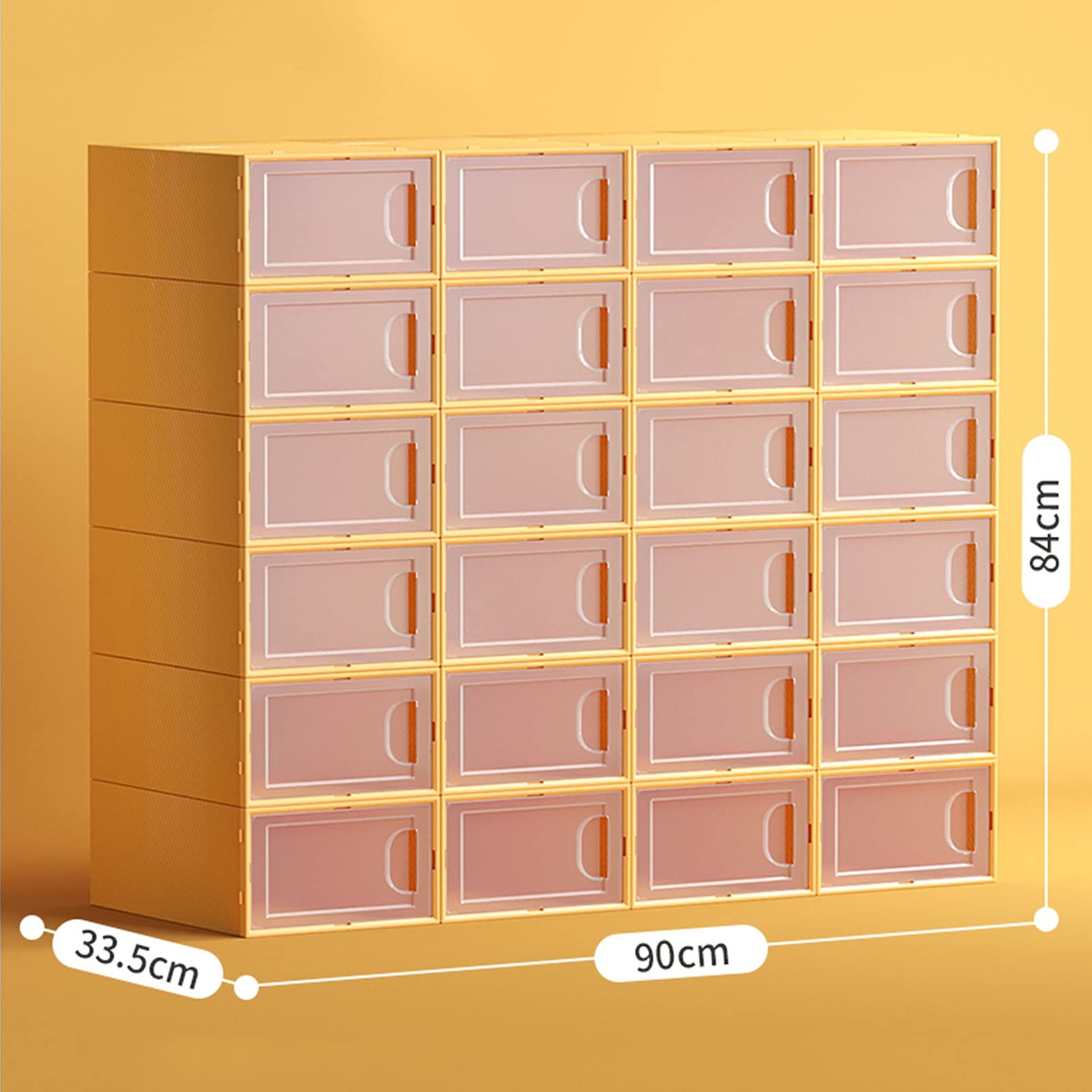 24-Piece SUNDAY HOME Stackable Plastic Shoe Organizer Box with Door - Yellow Shoe Storage Bins for Sneakers & Footwear | Perfect for Closet Organization & Entryway Display Cases