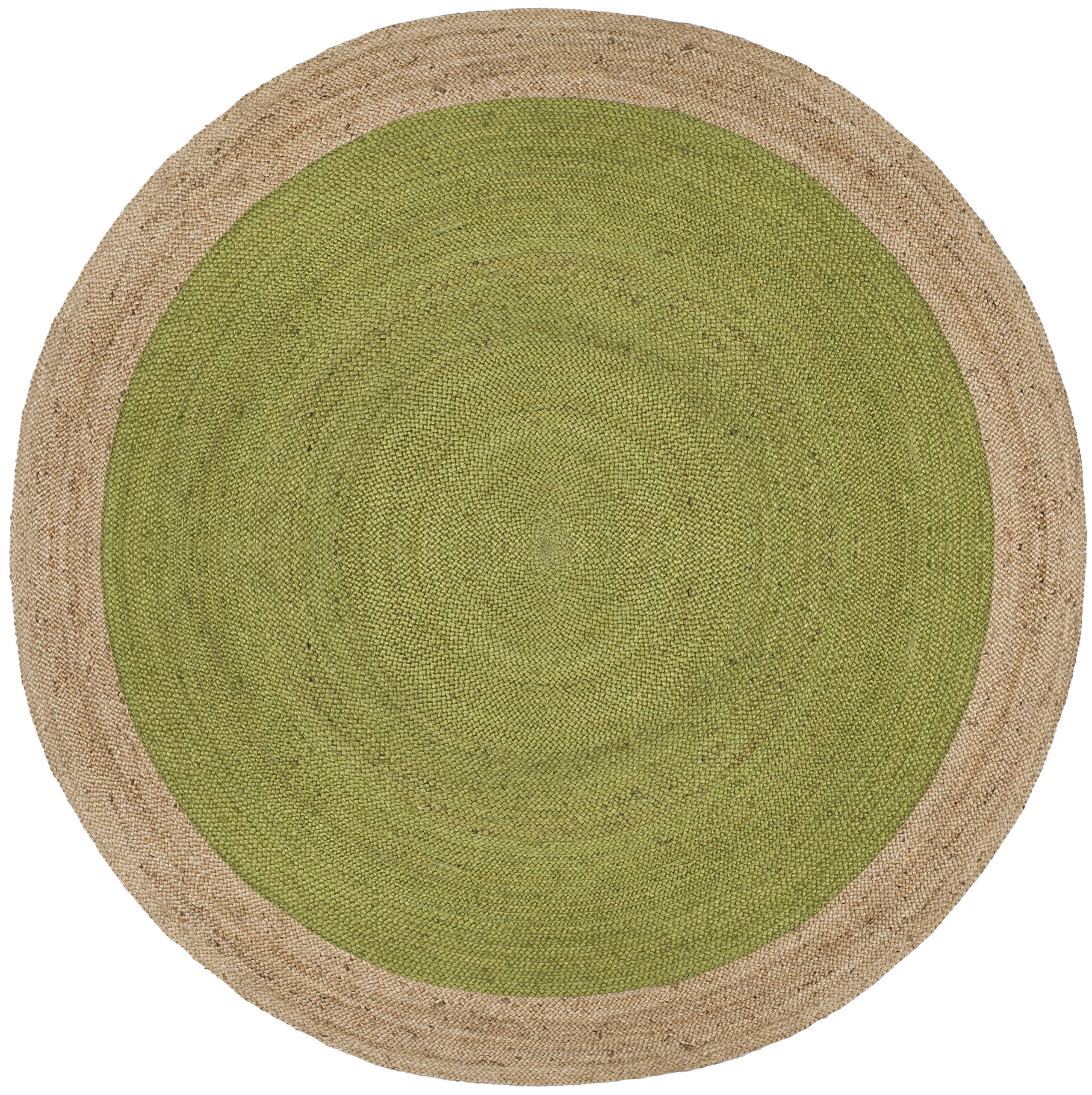 SAFAVIEH Handmade Boho Braided Jute Area Rug - 9' Round Natural Fiber Green (NF801G) | Perfect for Living Room, Bedroom & Boho Home Decor