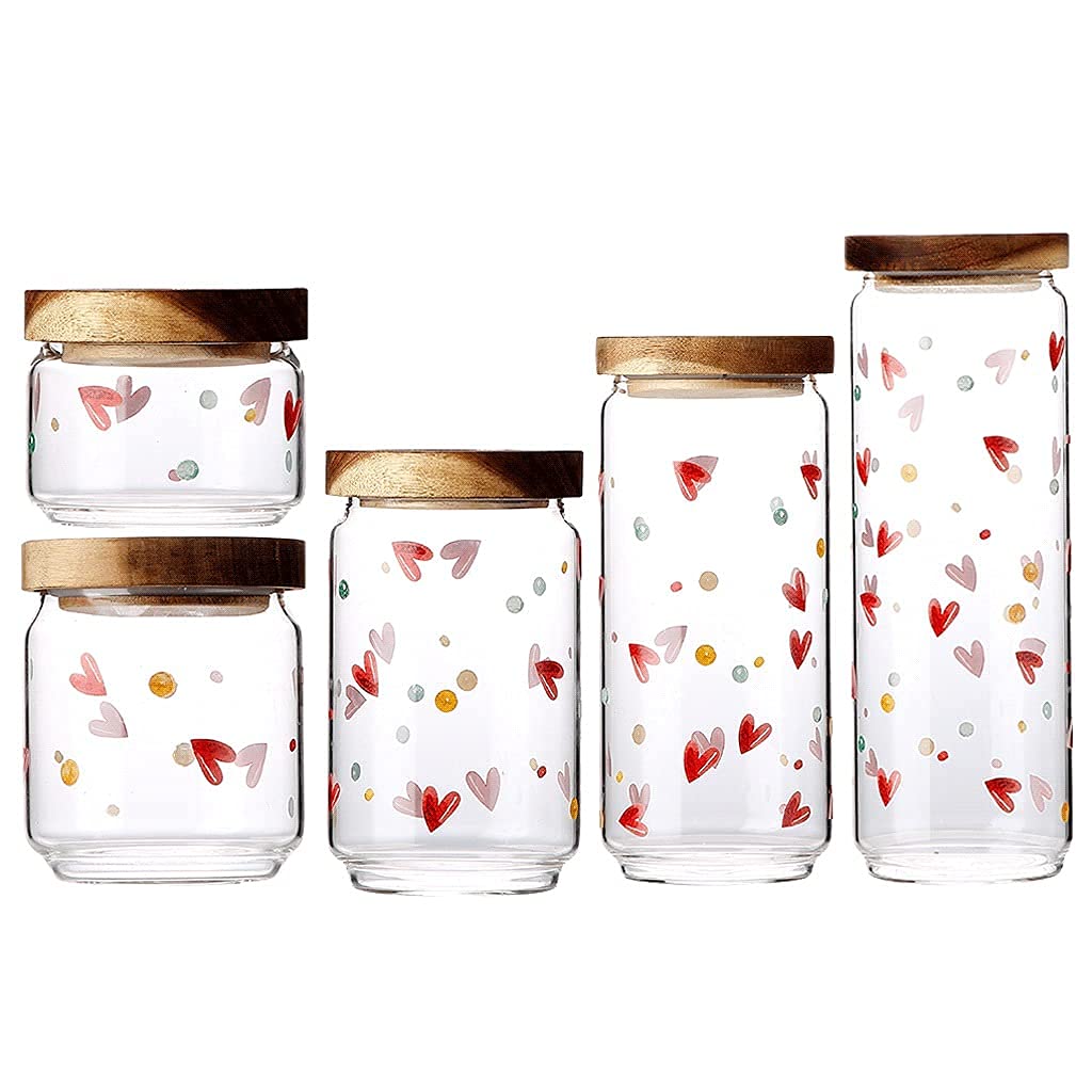 3-Piece/5-Piece Airtight Glass Spice Jars with Wooden Lids - Cute Kitchen Canisters for Tea, Sugar & Spice Storage | Countertop Organizer for Pantry, Coffee & Baking Supplies