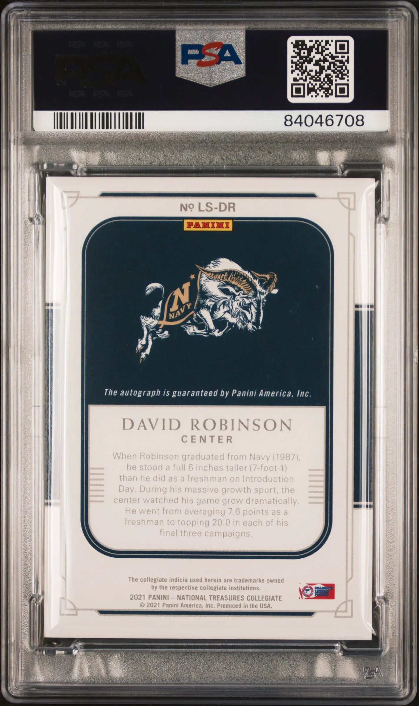 2021 Panini National Treasures Collegiate Legacy Autograph David Robinson PSA 10 /45 - Rare Basketball Memorabilia for Collectors & Spurs Fans - Perfect for Display, Investment & Sports Memorabilia Collections