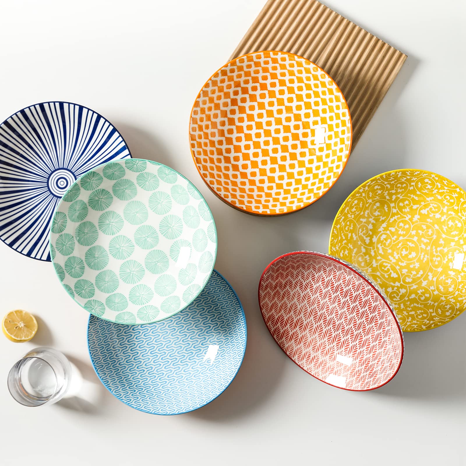 Selamica 40oz Porcelain Pasta Bowls - Set of 6 Large 9-Inch Microwave & Oven Safe Salad Serving Bowls in Vibrant Colors - Perfect for Family Dinners, Entertaining & Meal Prep