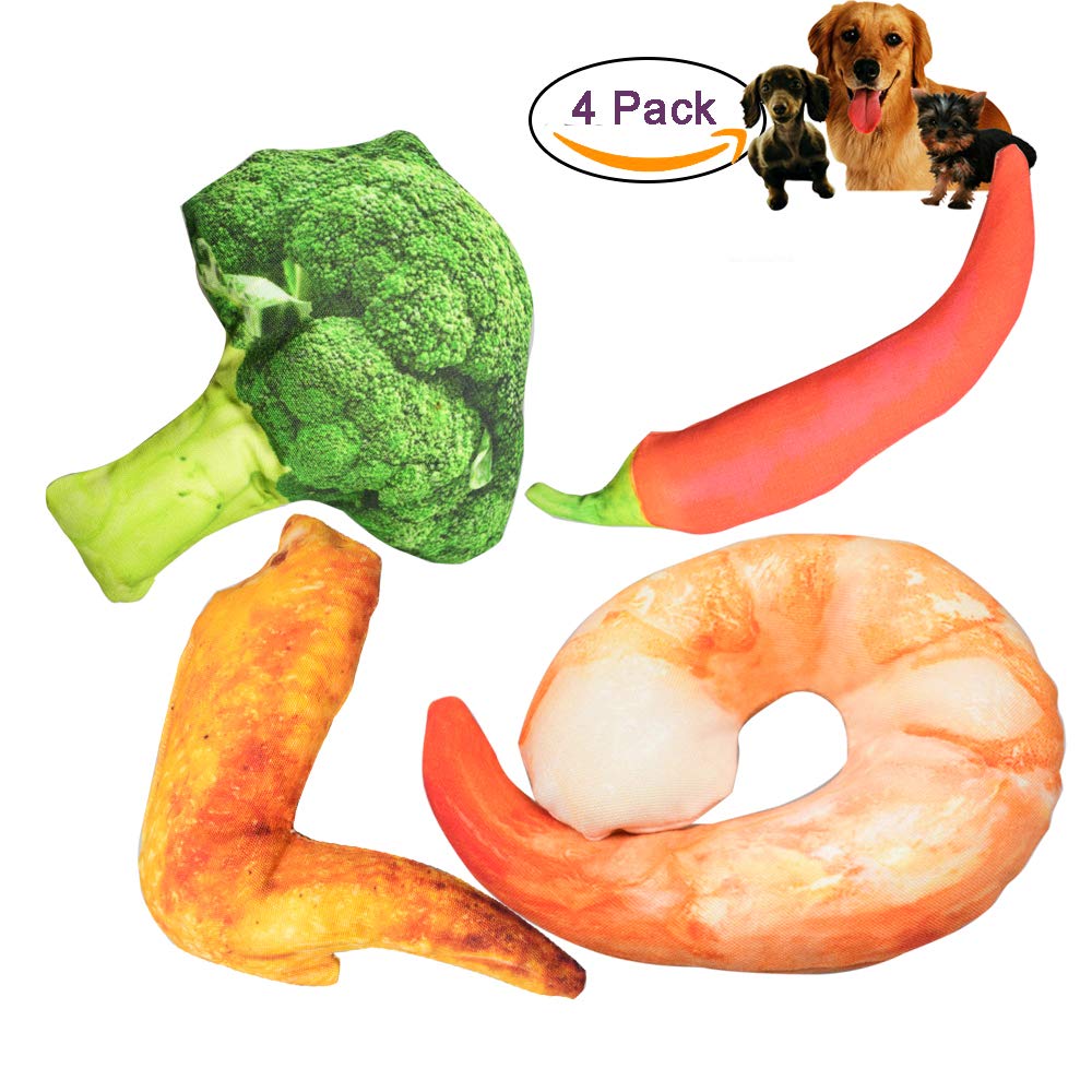 Durable Squeaky Plush Dog Toys - 4 Pack Interactive Chew Toys for Small & Medium Dogs, Food-Shaped Puppy Teething Toys for Aggressive Chewers | Perfect for Playtime, Training & Indoor/Outdoor Fun