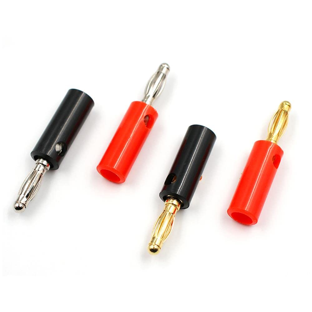 10pcs Gold Plated Banana Plugs 4mm Speaker Connectors - Red & Black Audio Screw Terminals for Home Theater, Car Audio, and DIY Speaker Projects
