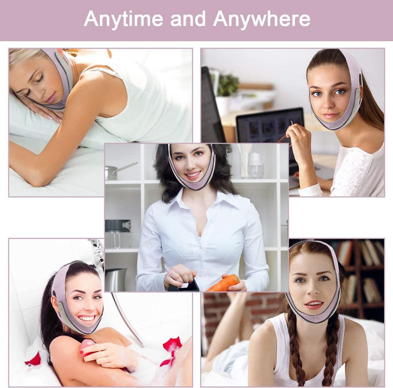 Face Slimming Strap - Double Chin Reducer & V-Line Shaper | Anti-Aging Cheek Lift Band for Jawline Contouring | Pain-Free Facial Toning Device for Wrinkle Reduction & Sagging Skin | Breathable Face Shaper for Home & Gym Use