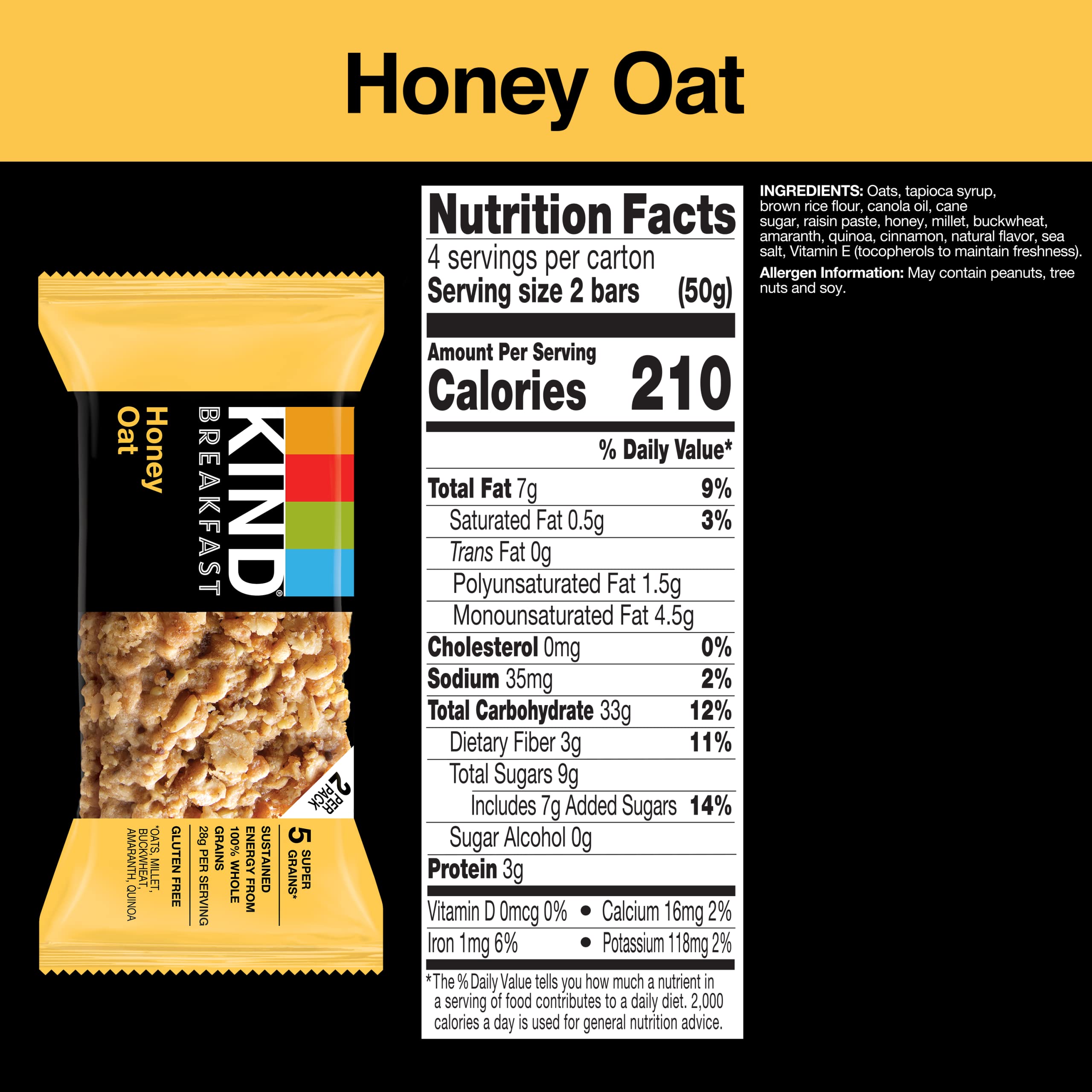KIND Breakfast Bars, Honey Oat - Healthy Gluten Free Snacks (32 Count) - Perfect for On-the-Go Breakfast, Office Snacks & Travel