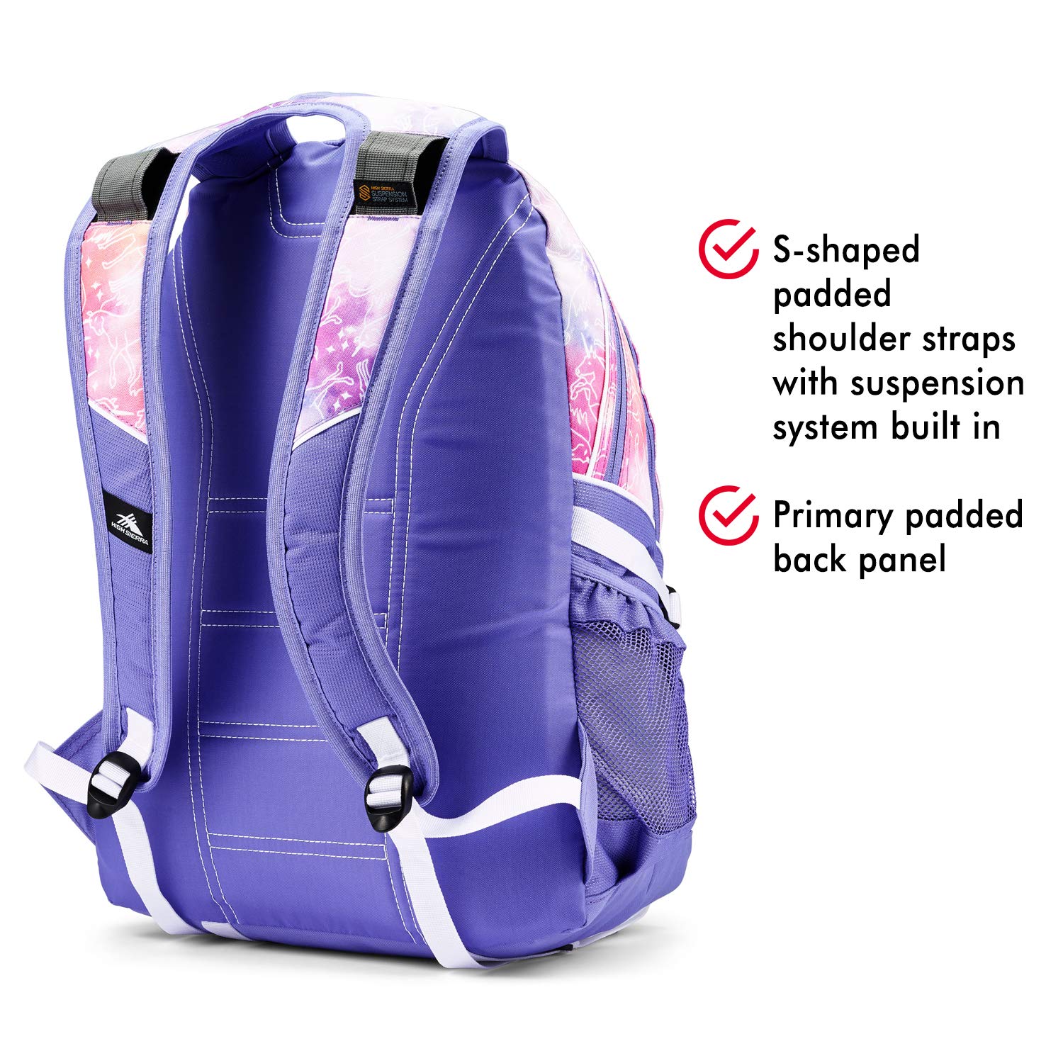 High Sierra Loop Backpack - Lightweight Travel Backpack for Work, School & Hiking with Tablet Sleeve - Unicorn Clouds/Lavender/White - Perfect for Commuting, College & Outdoor Adventures